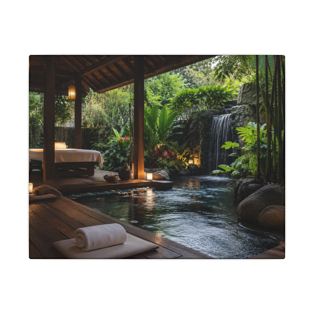 Spa Retreat Canvas Print — Tropical Waterfall Relaxation Wall Art