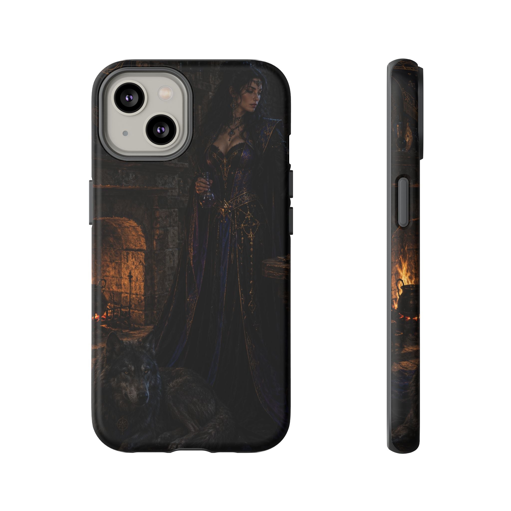 Gothic Witch Phone Case — Dark Fantasy Wolf & Fireplace Tough Case