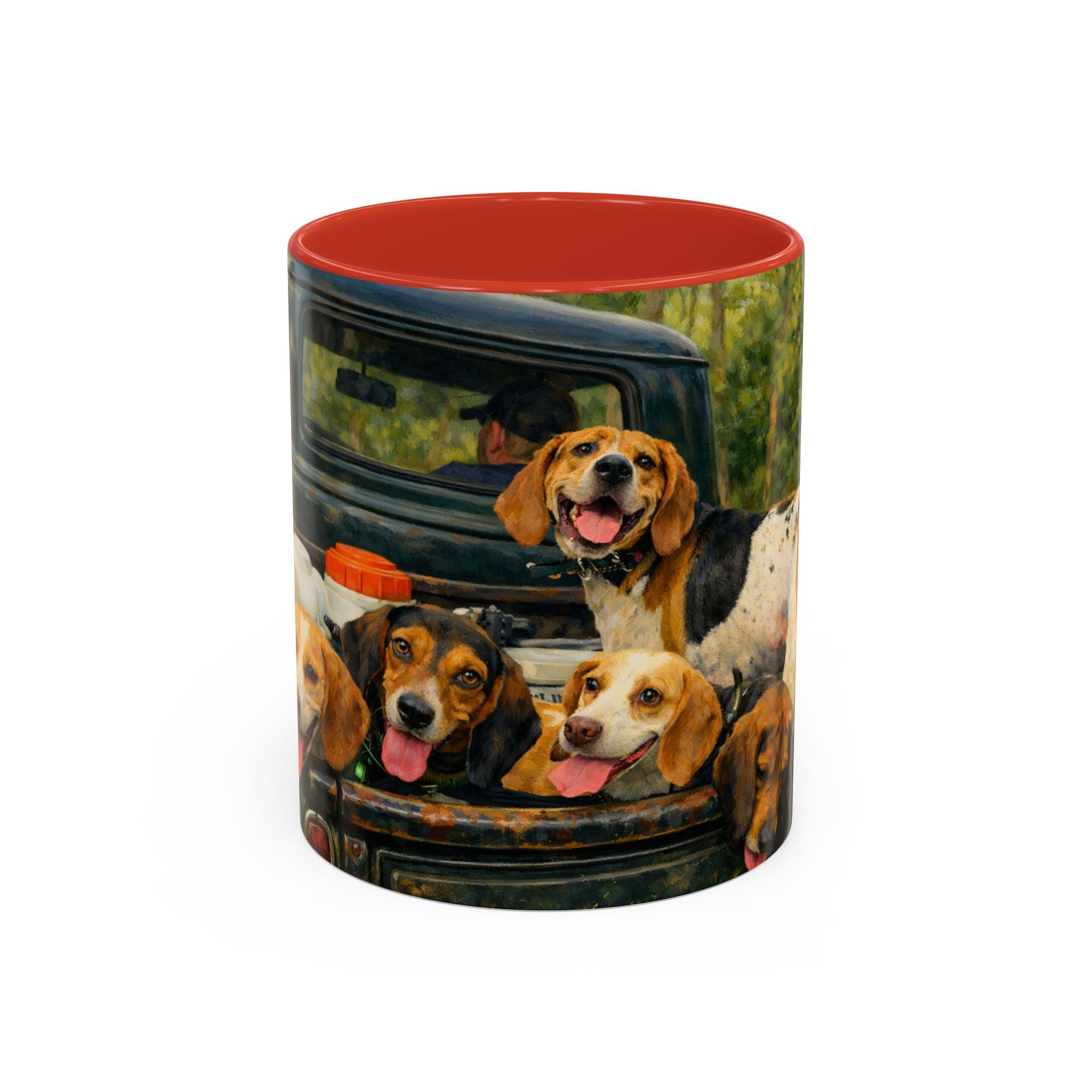 Suzu's Beagle Pack Coffee Mug — Dogs in Truck Accent Ceramic Mug (11/15oz)
