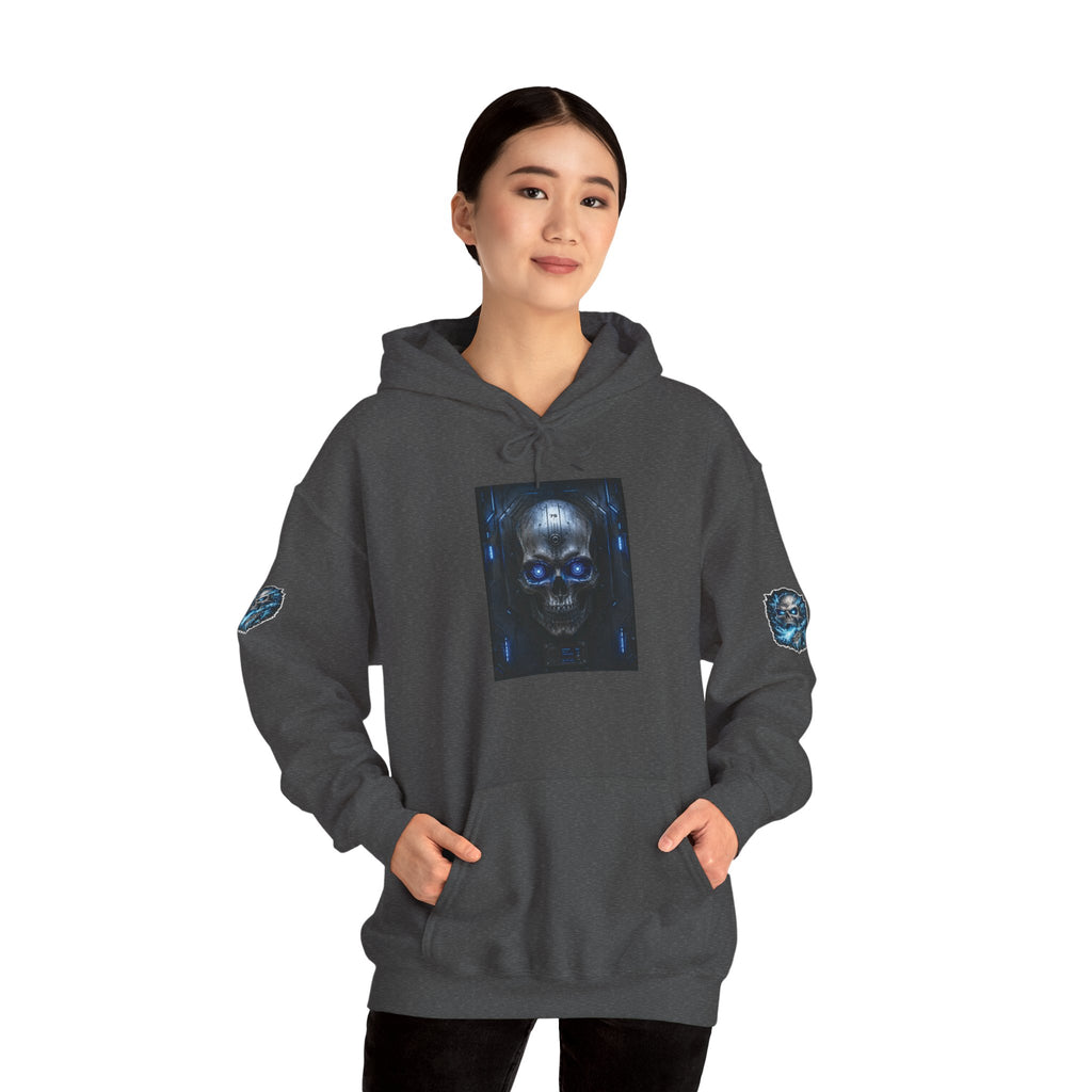 Premium Skull Hoodie — Blue Cyber Skull Graphic Pullover