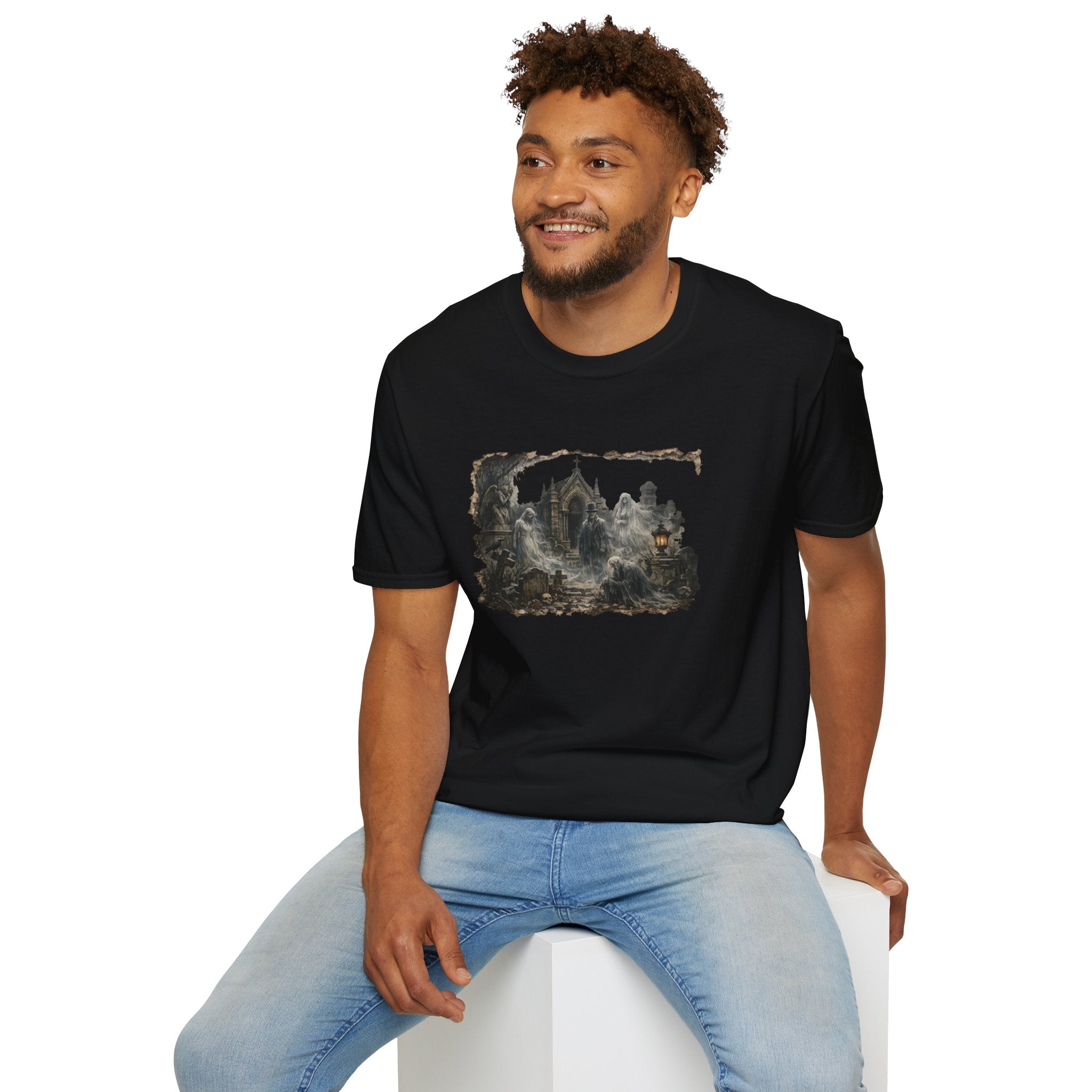 Haunted Graveyard Ghosts T-Shirt — Vintage Gothic Paranormal Tee