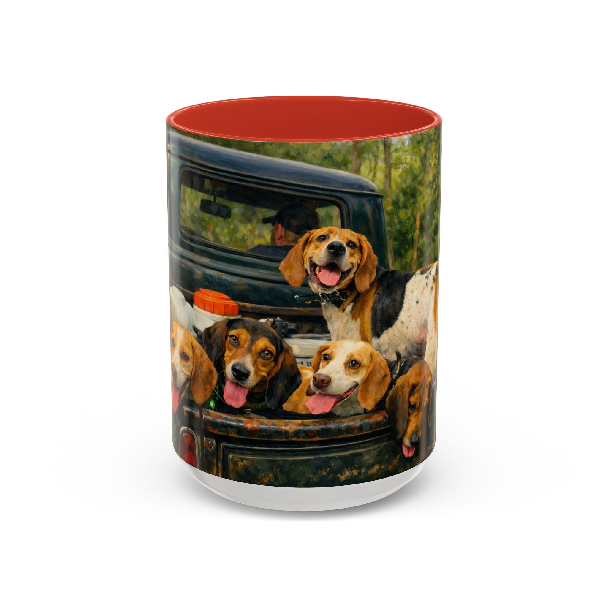 Suzu's Beagle Pack Coffee Mug — Dogs in Truck Accent Ceramic Mug (11/15oz)