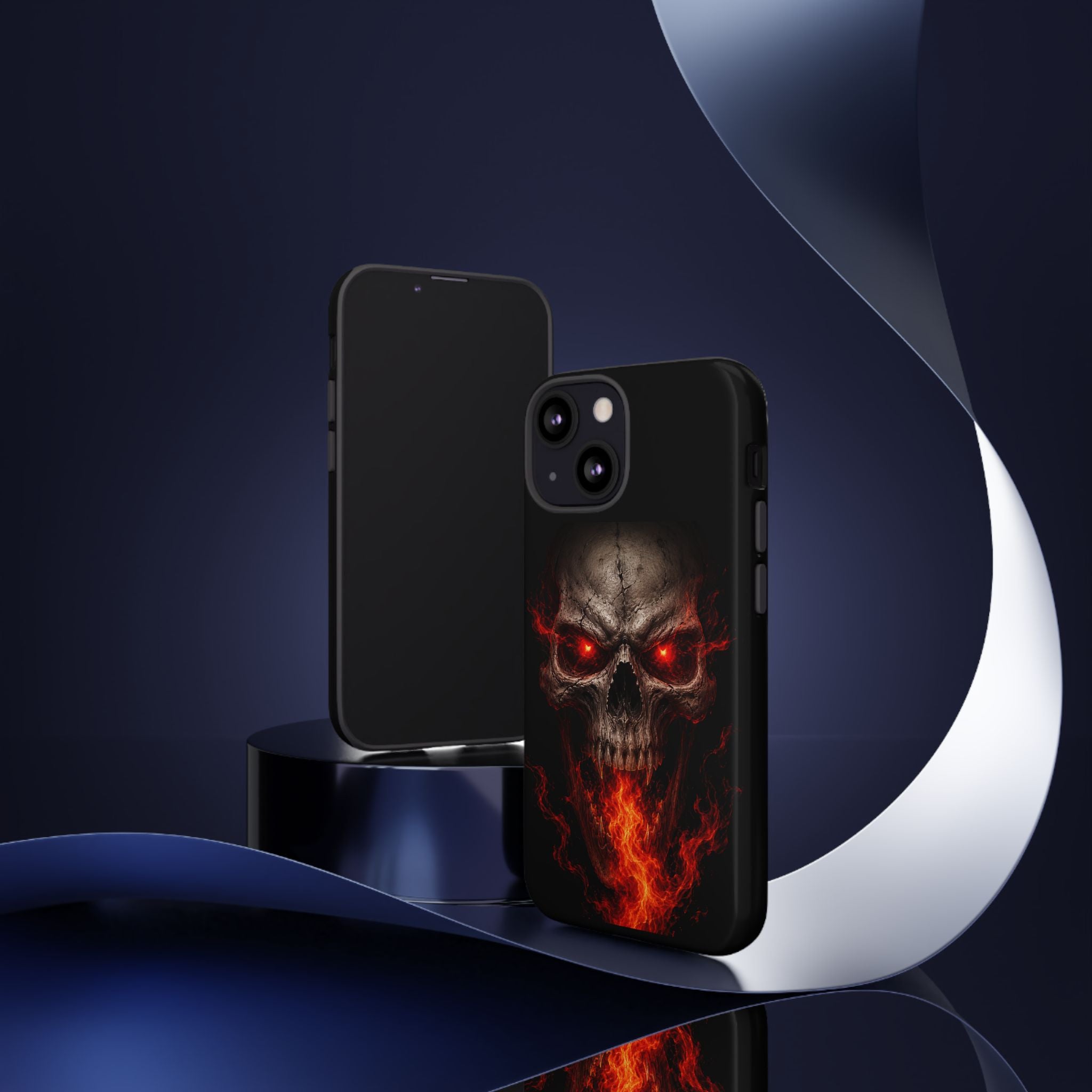 Flaming Skull Tough Case — Heavy-Duty Phone Case with Red-Eye Skull Design