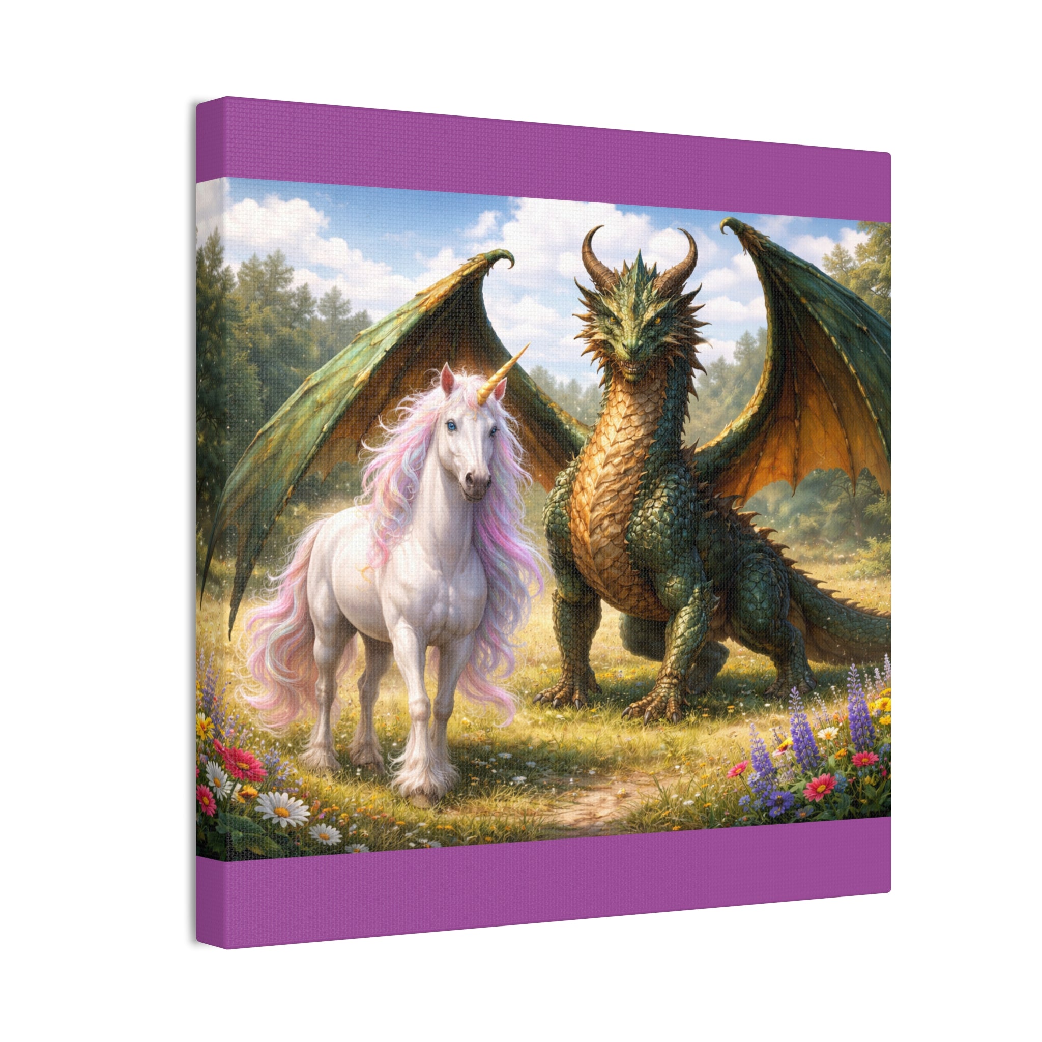 Dragon and Unicorn Canvas Wall Art — Fantasy Creature Print for Nursery, Kids’ Room & Fantasy Decor