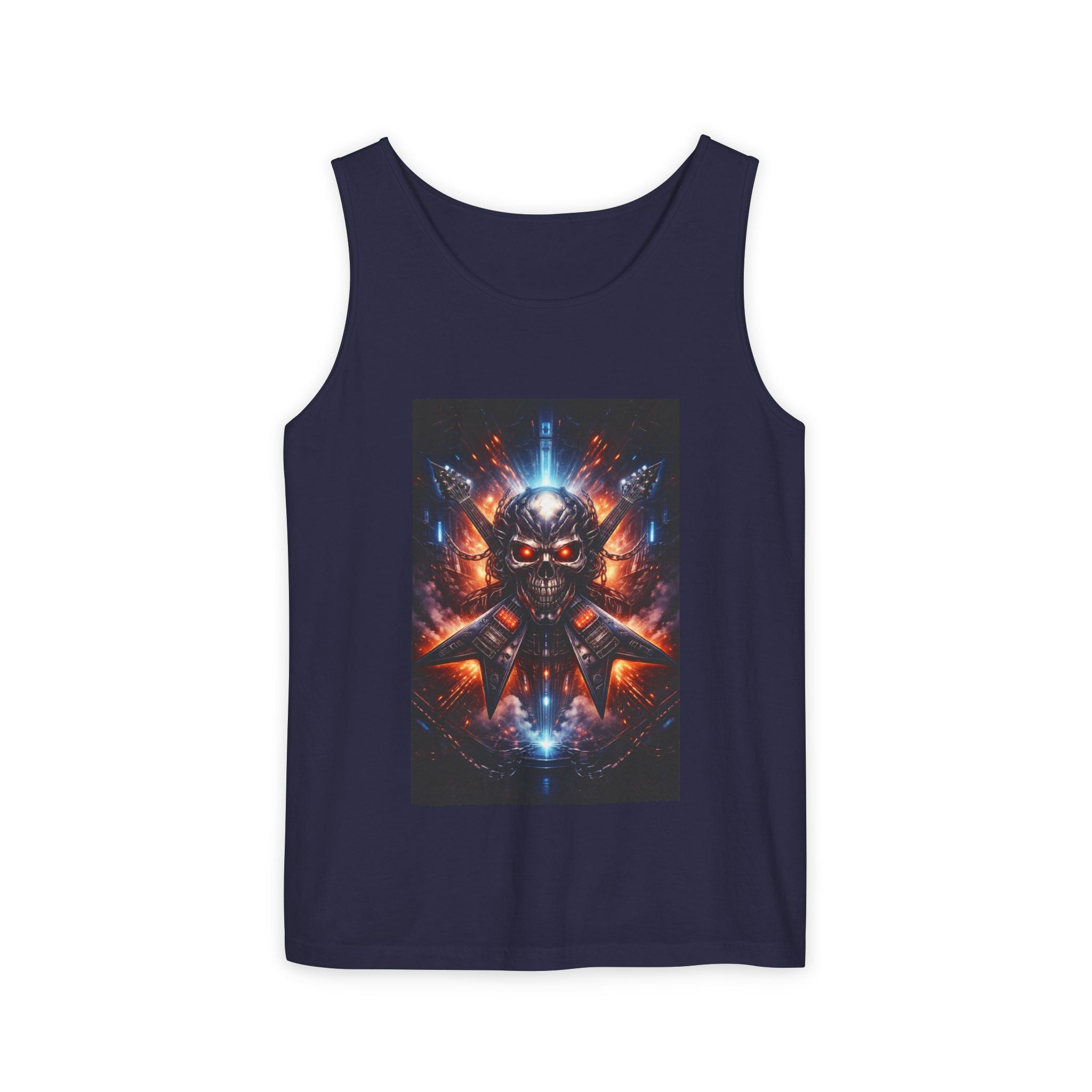 Skull Cyberpunk Tank Top — Neon Sci‑Fi Demon Graphic