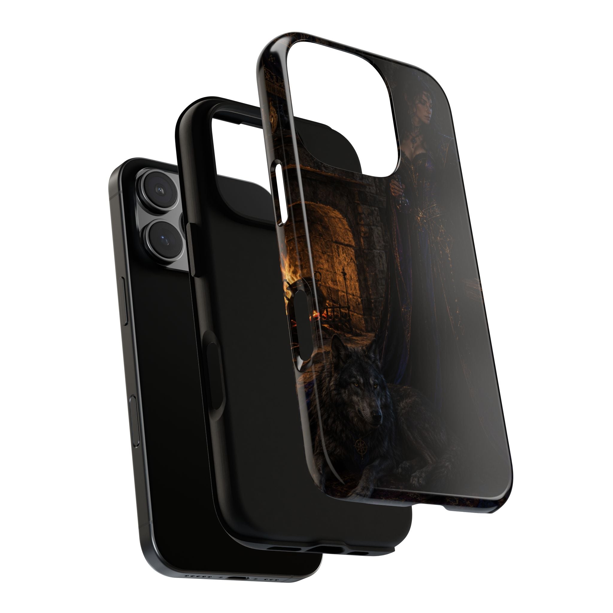 Gothic Witch Phone Case — Dark Fantasy Wolf & Fireplace Tough Case