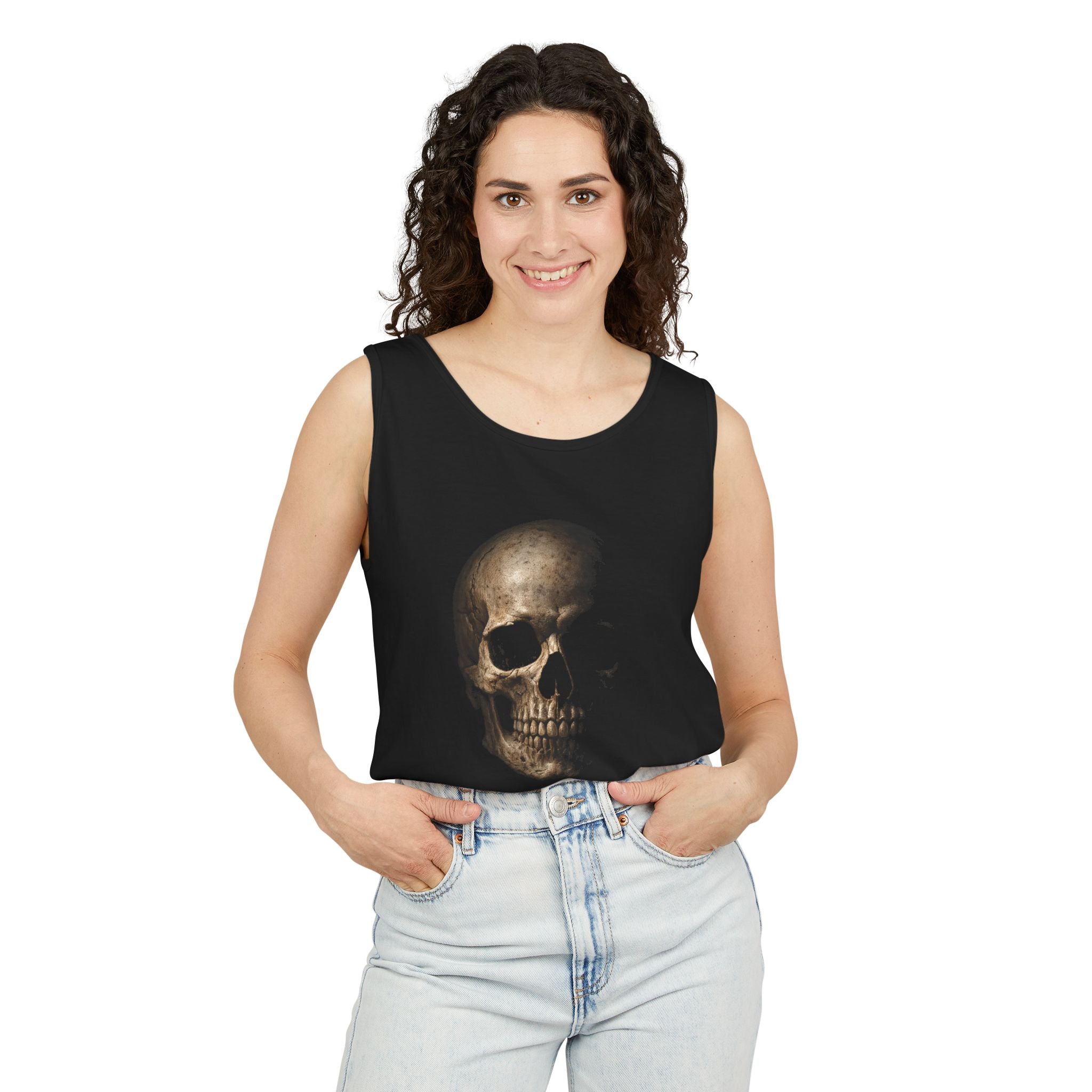 Skull Tank Top — Vintage Gothic Skull Graphic Sleeveless Tee