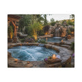Relaxing Backyard Spa Canvas Wall Art – Tranquil Pool & Waterfall Scene