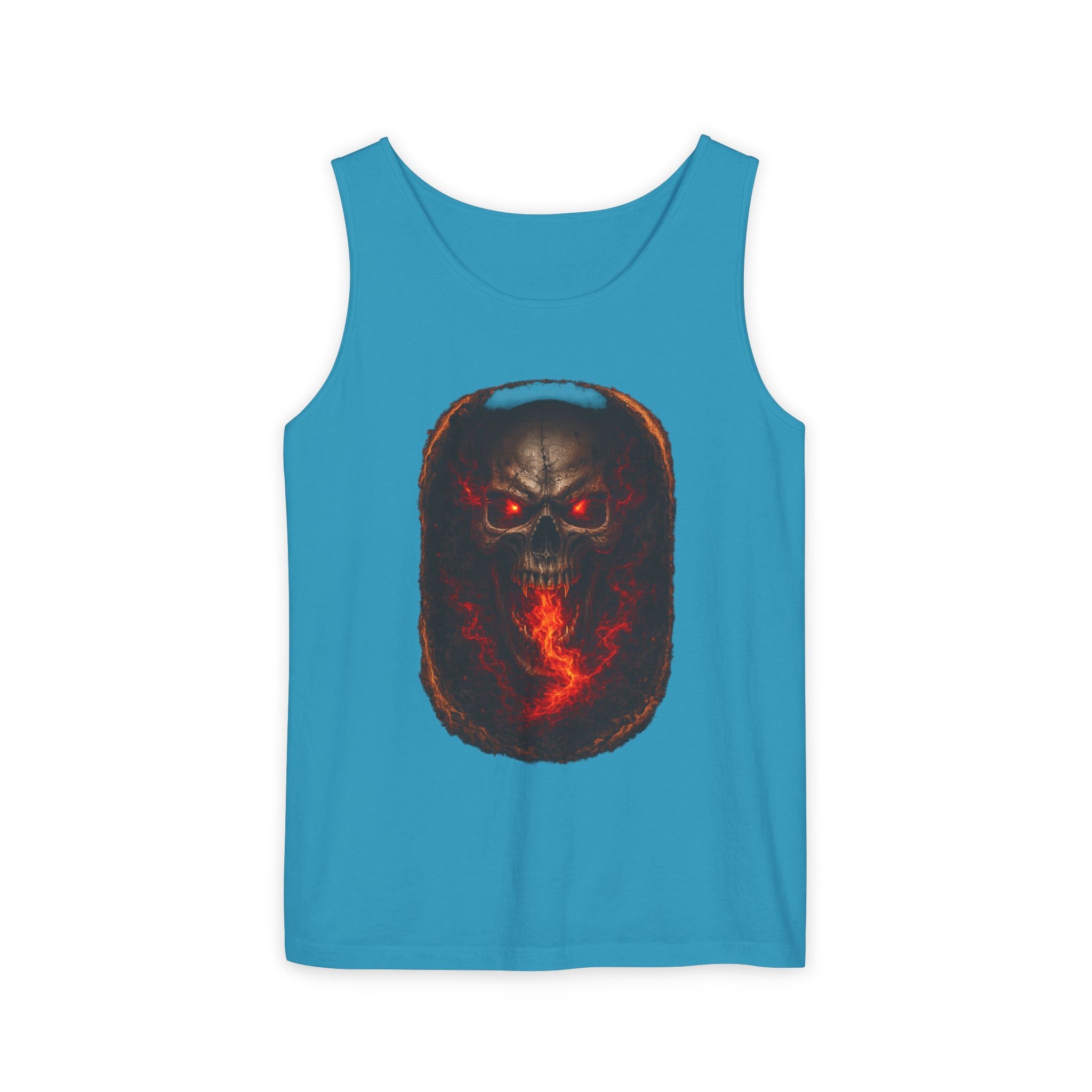 Demon Skull Flame Tank Top — Horror Graphic Summer Tee