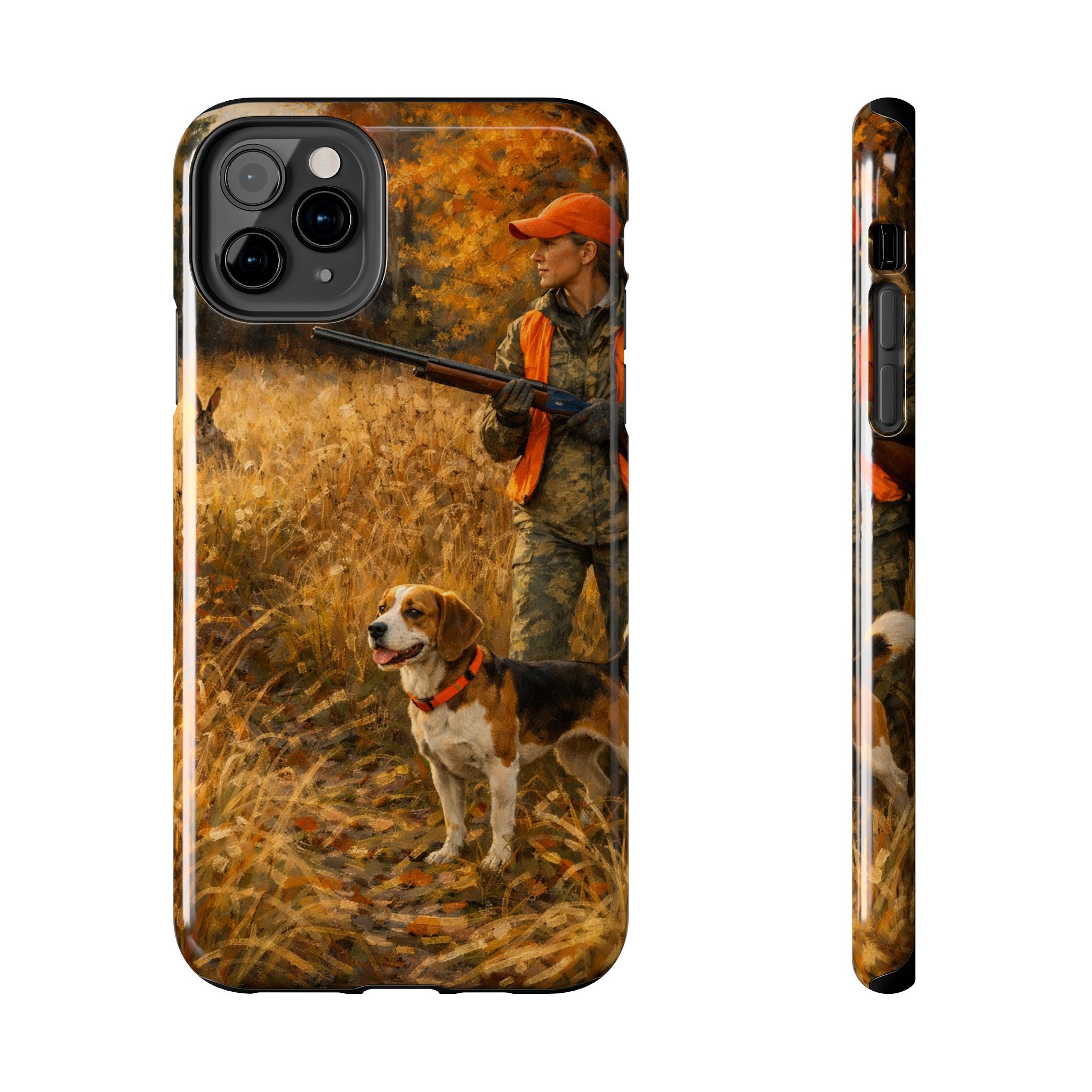 Hunting Scene Tough Phone Case — Hunter & Beagle Autumn Field Protective Cover