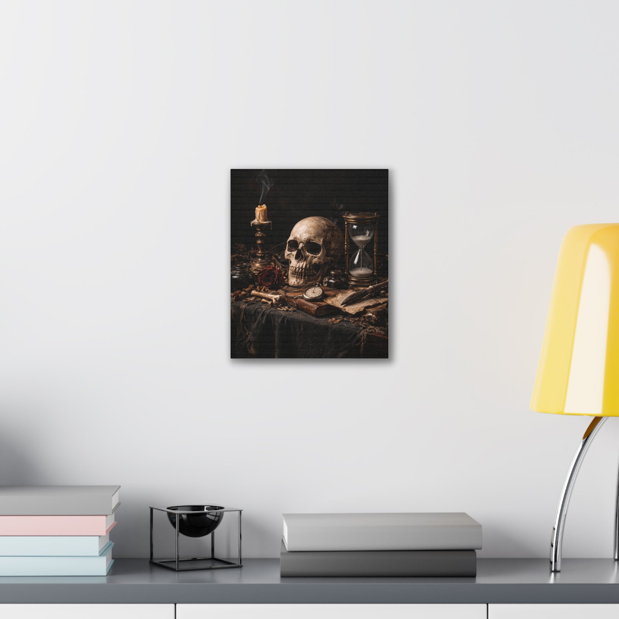 Memento Mori - Still Life Canvas — Skull, Hourglass & Candle Wall Art