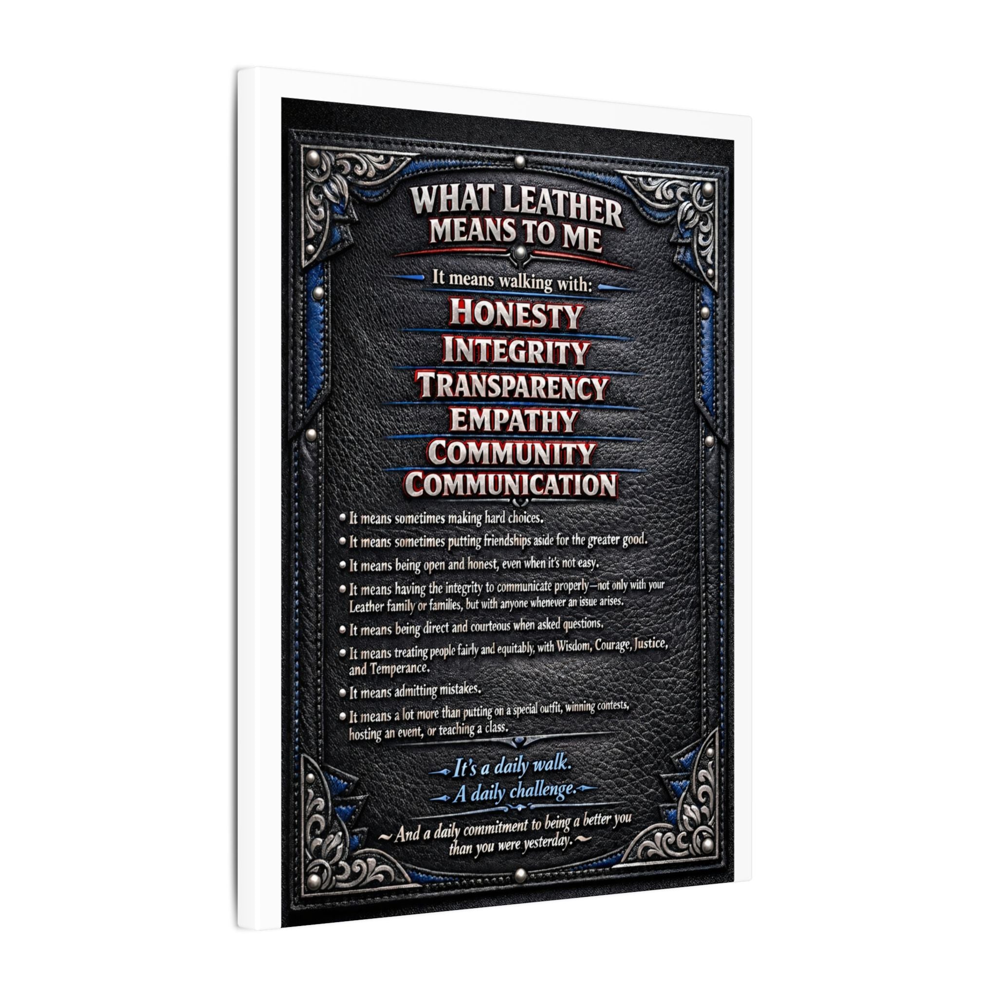 Canvas Wall Art — “What Leather Means to Me” Inspirational Thoughts