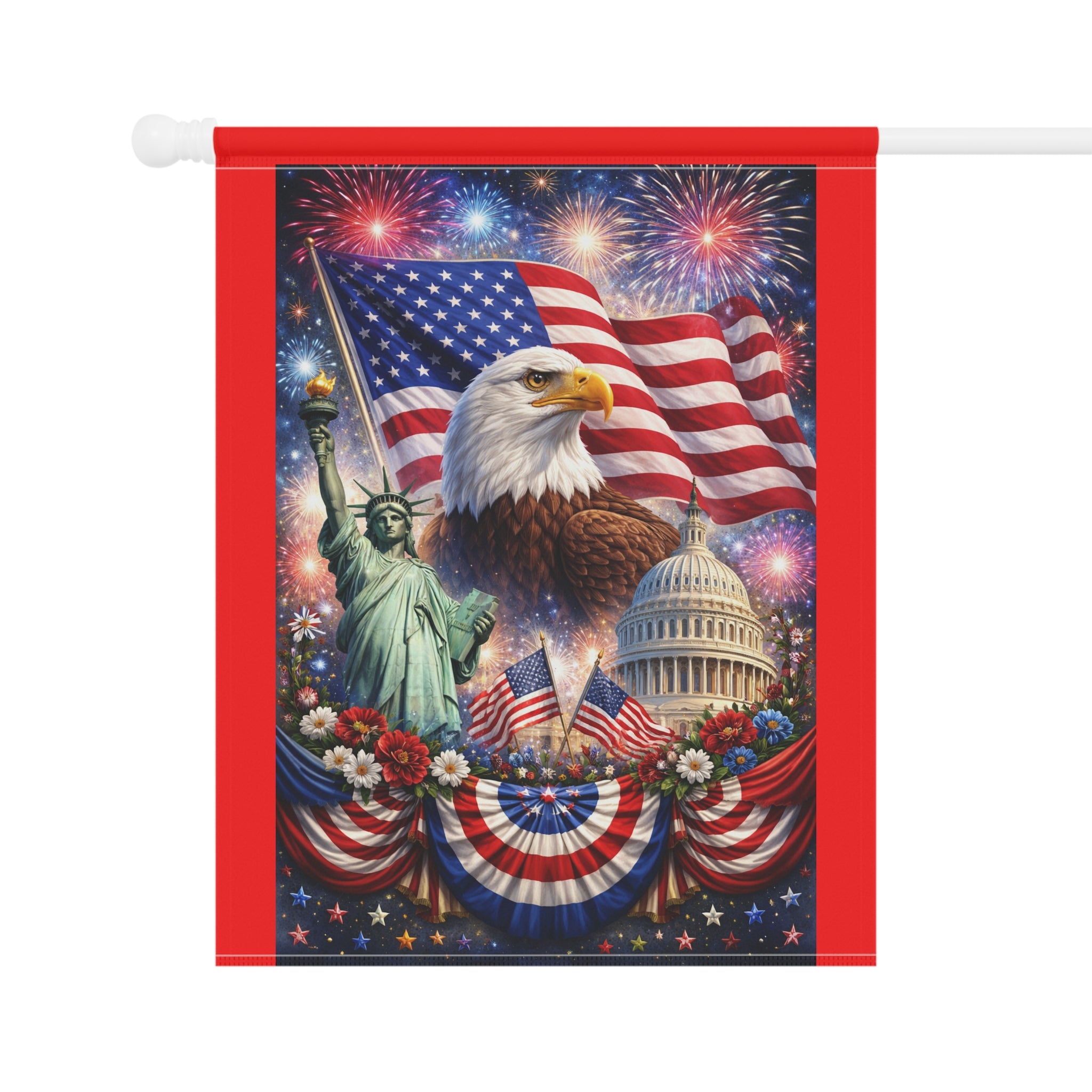 Patriotic Eagle Garden Flag — American Flag, Statue of Liberty & Capitol Yard Banner