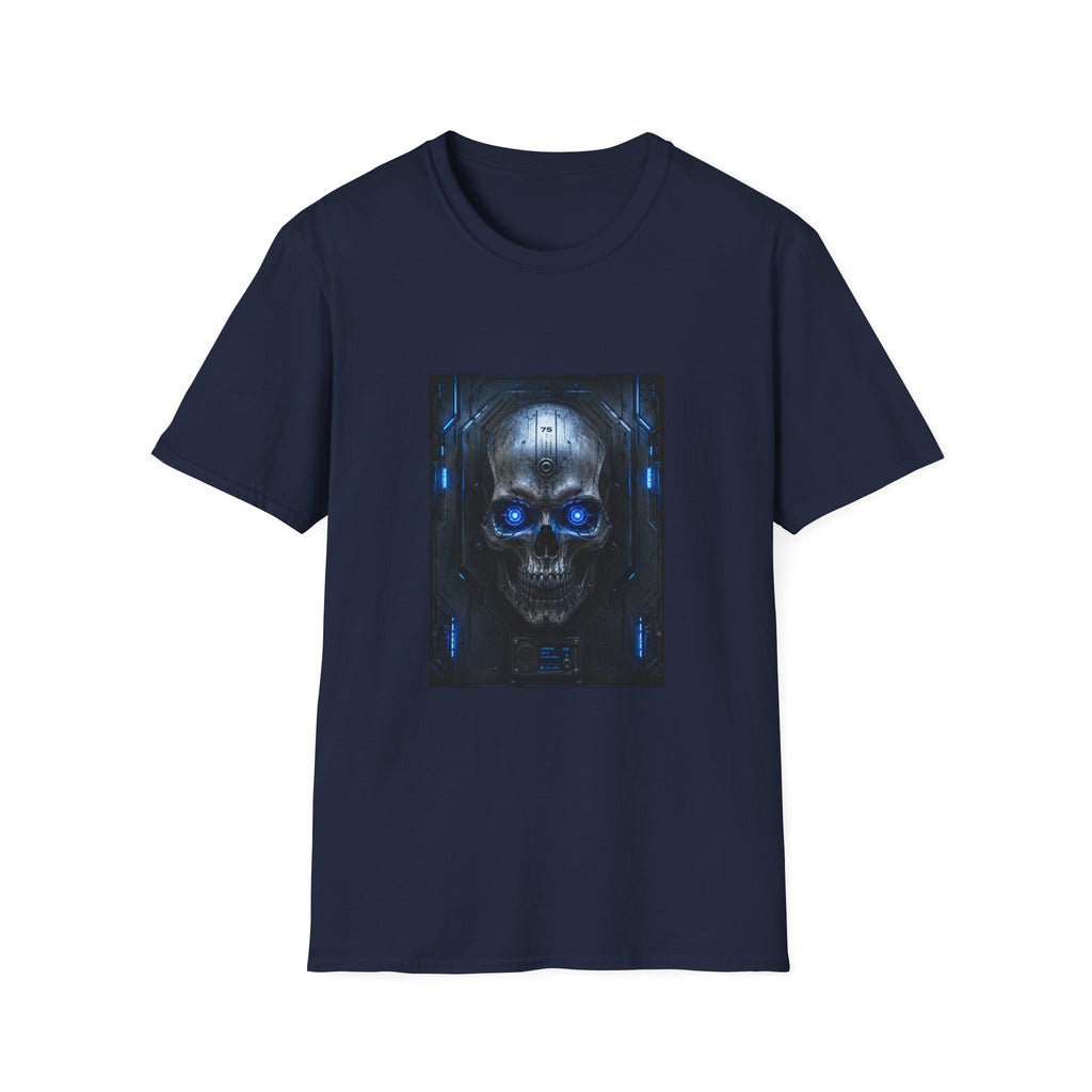 Skull Cyberpunk T-Shirt — Blue Glowing Skull Sci‑Fi Graphic Tee
