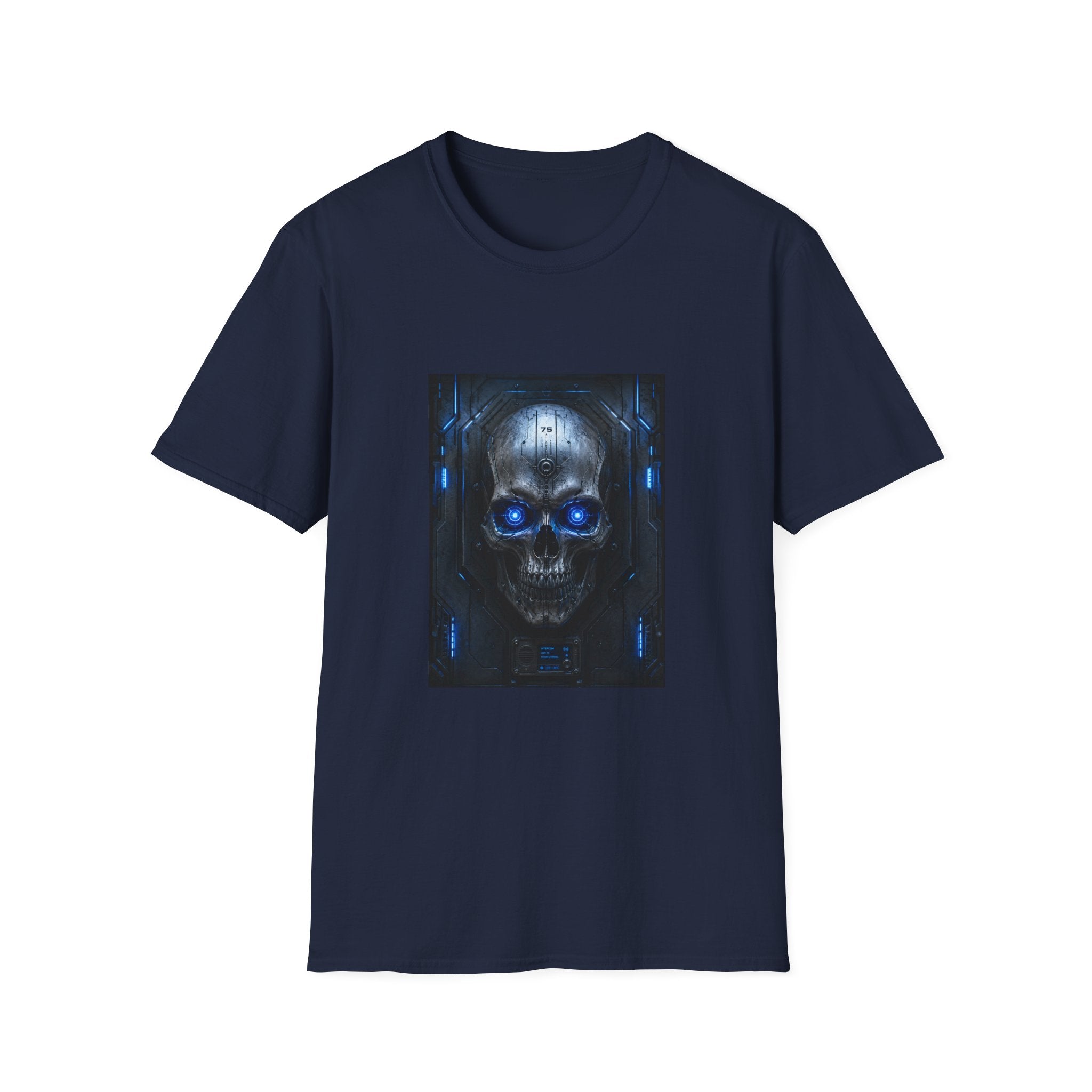 Skull Cyberpunk T-Shirt — Blue Glowing Skull Sci‑Fi Graphic Tee