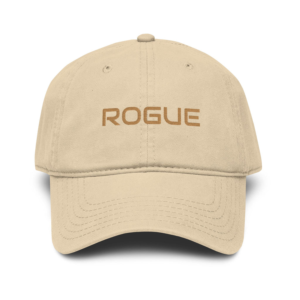 Rogue Embroidered Washed Baseball Cap — Vintage Gray Dad Hat with Gold Stitching