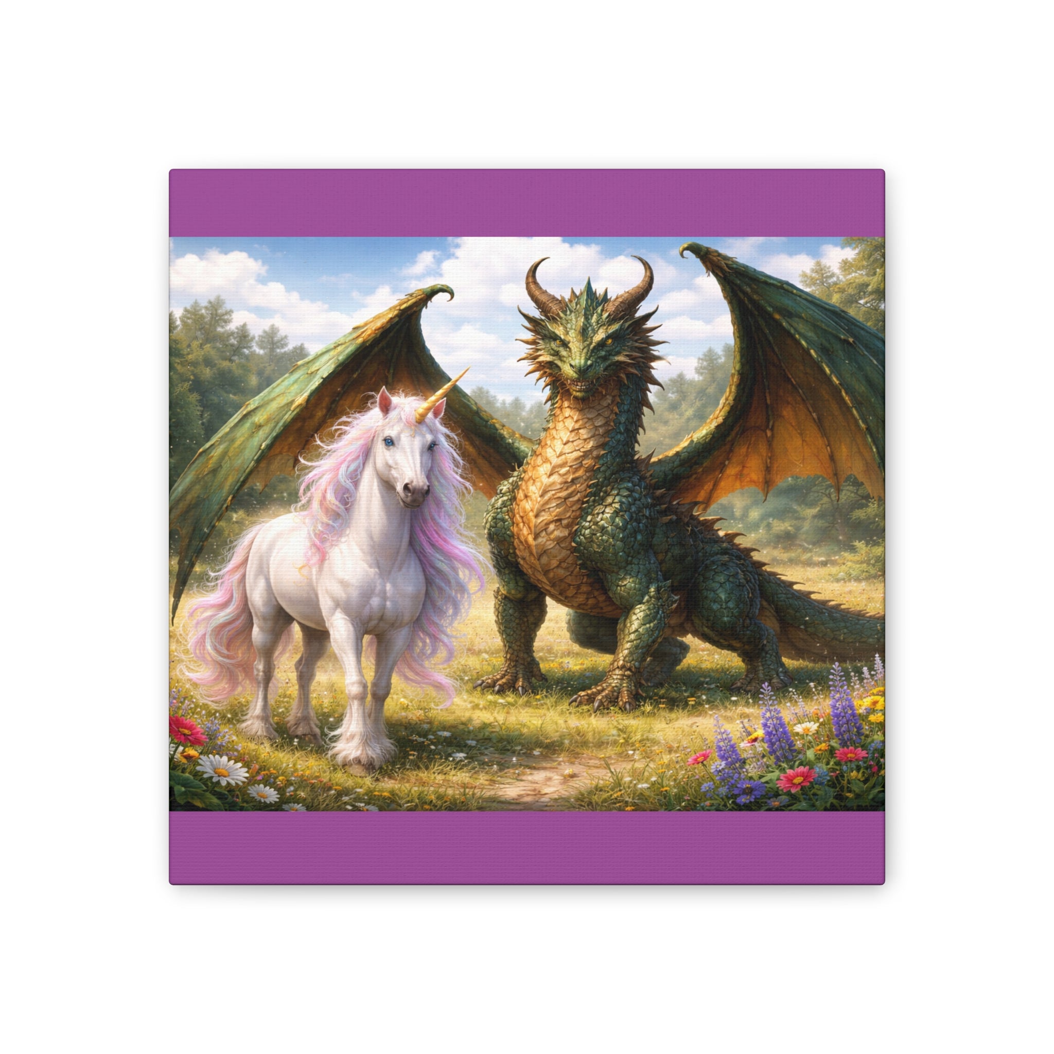 Dragon and Unicorn Canvas Wall Art — Fantasy Creature Print for Nursery, Kids’ Room & Fantasy Decor