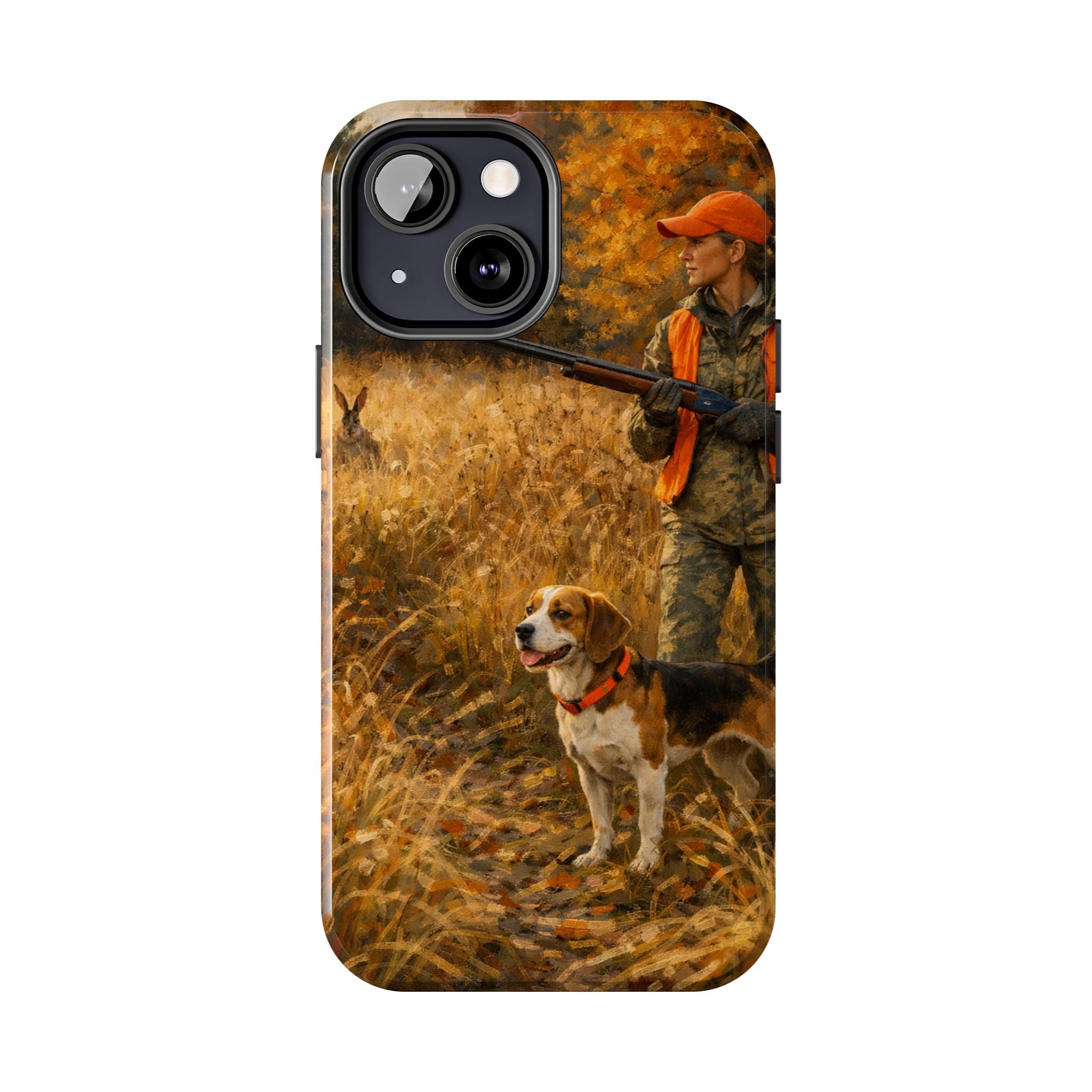 Hunting Scene Tough Phone Case — Hunter & Beagle Autumn Field Protective Cover