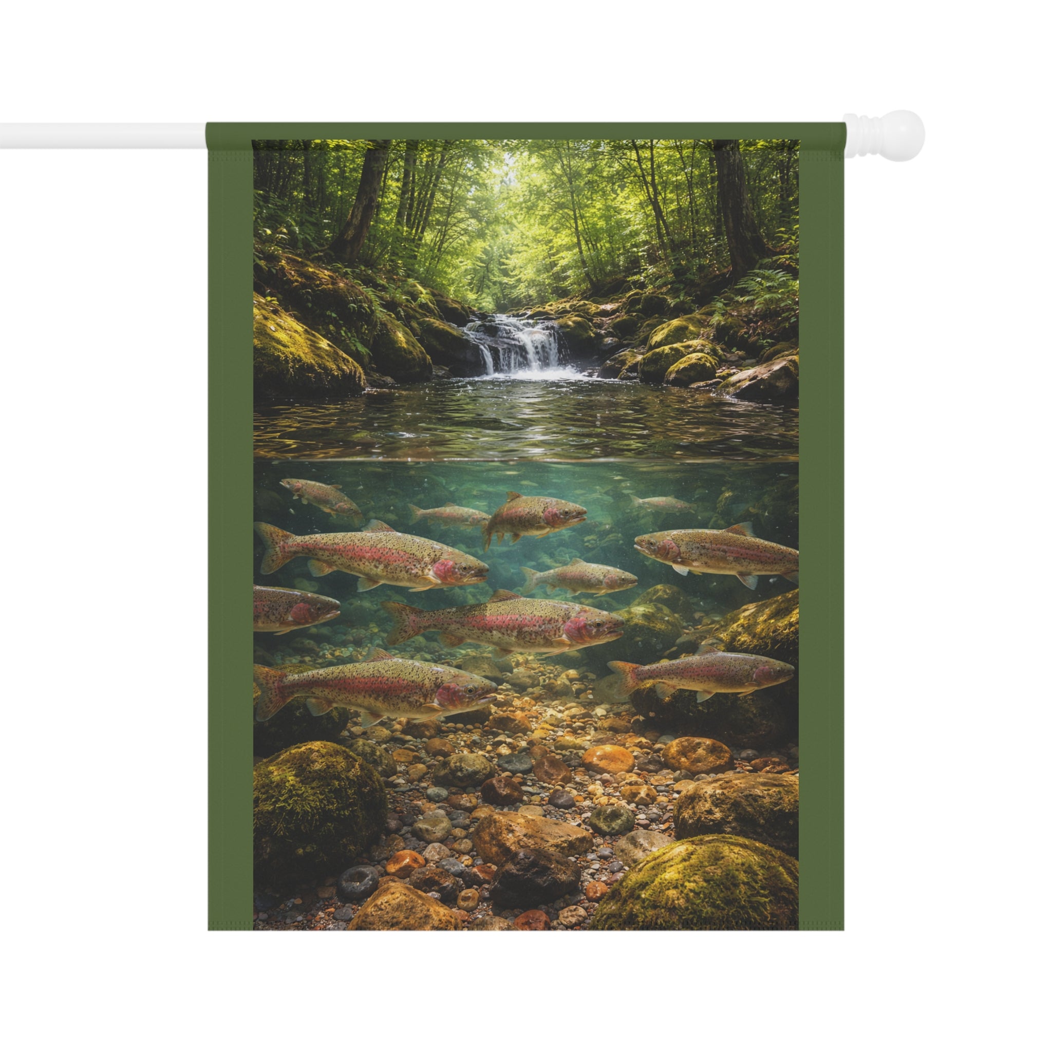 Trout Stream Garden Flag – Woodland Waterfall Yard Banner