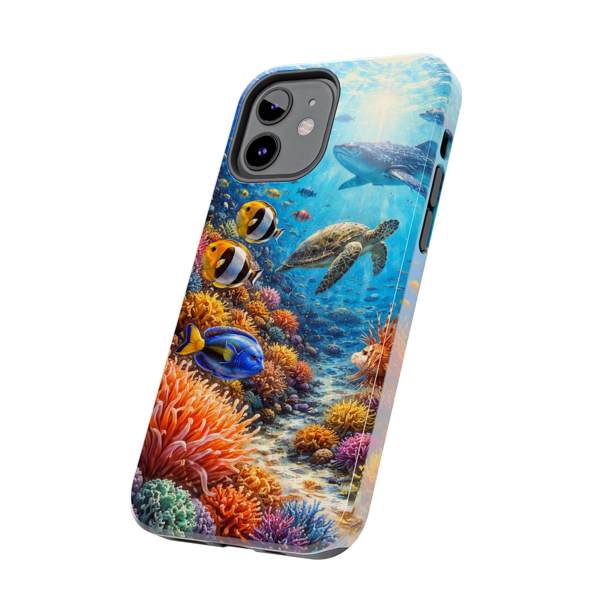 Ocean Reef Tough Phone Case — Colorful Sea Turtle & Tropical Fish Design