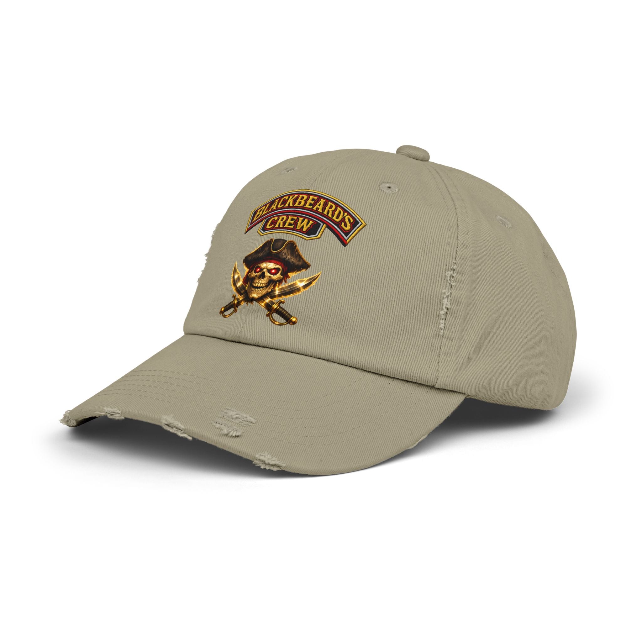 Blackbeard's Crew Distressed Baseball Cap — Pirate Skull Patch Hat