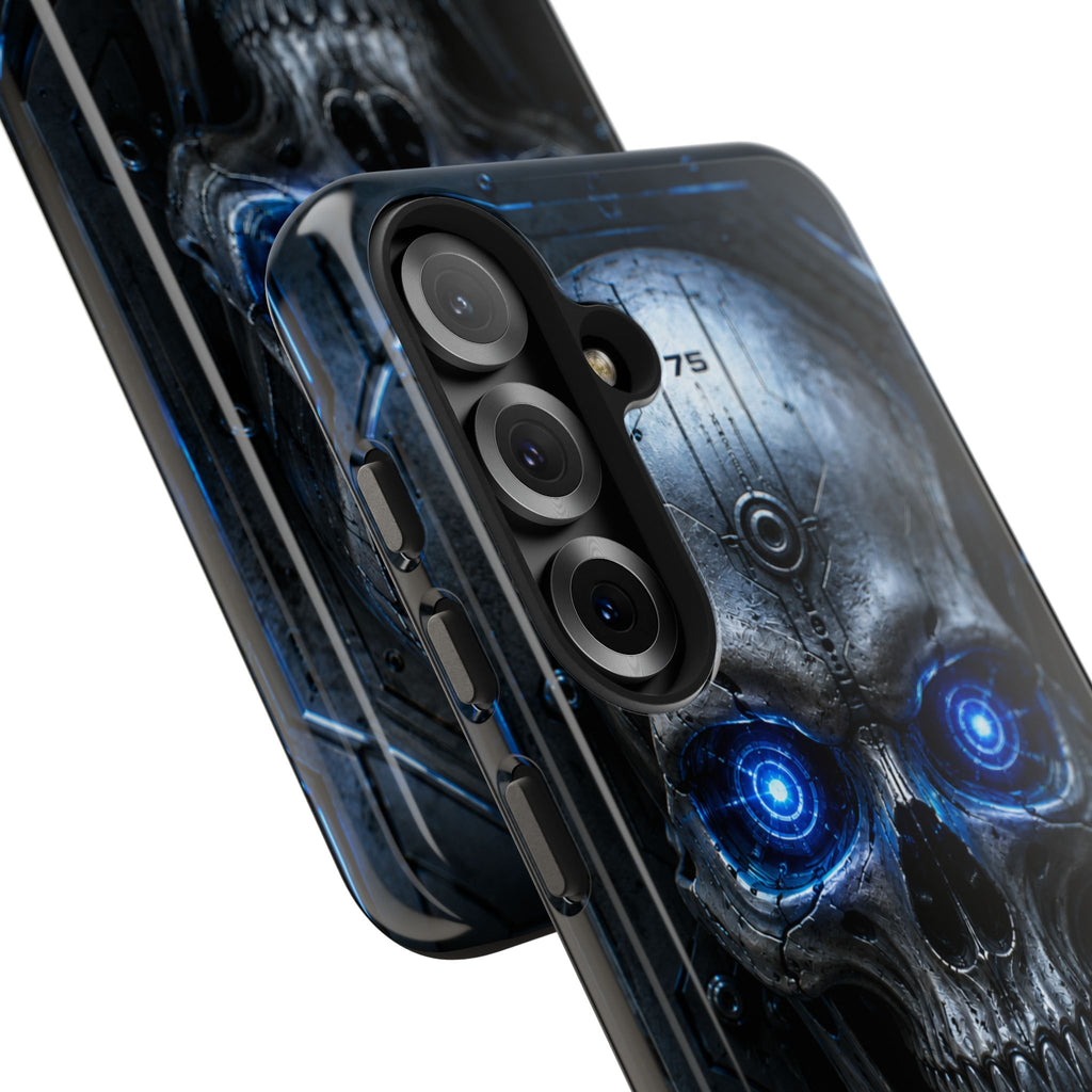 Cyber Skull Tough Phone Case — Blue LED Scary Robot Skull iPhone Case