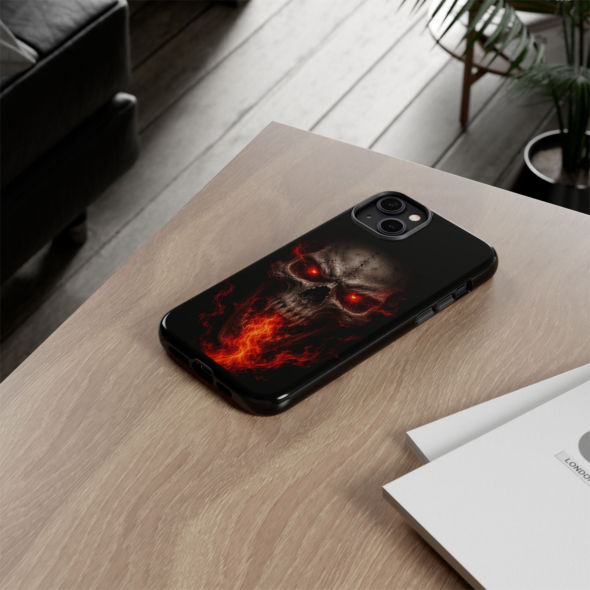 Flaming Skull Tough Case — Heavy-Duty Phone Case with Red-Eye Skull Design