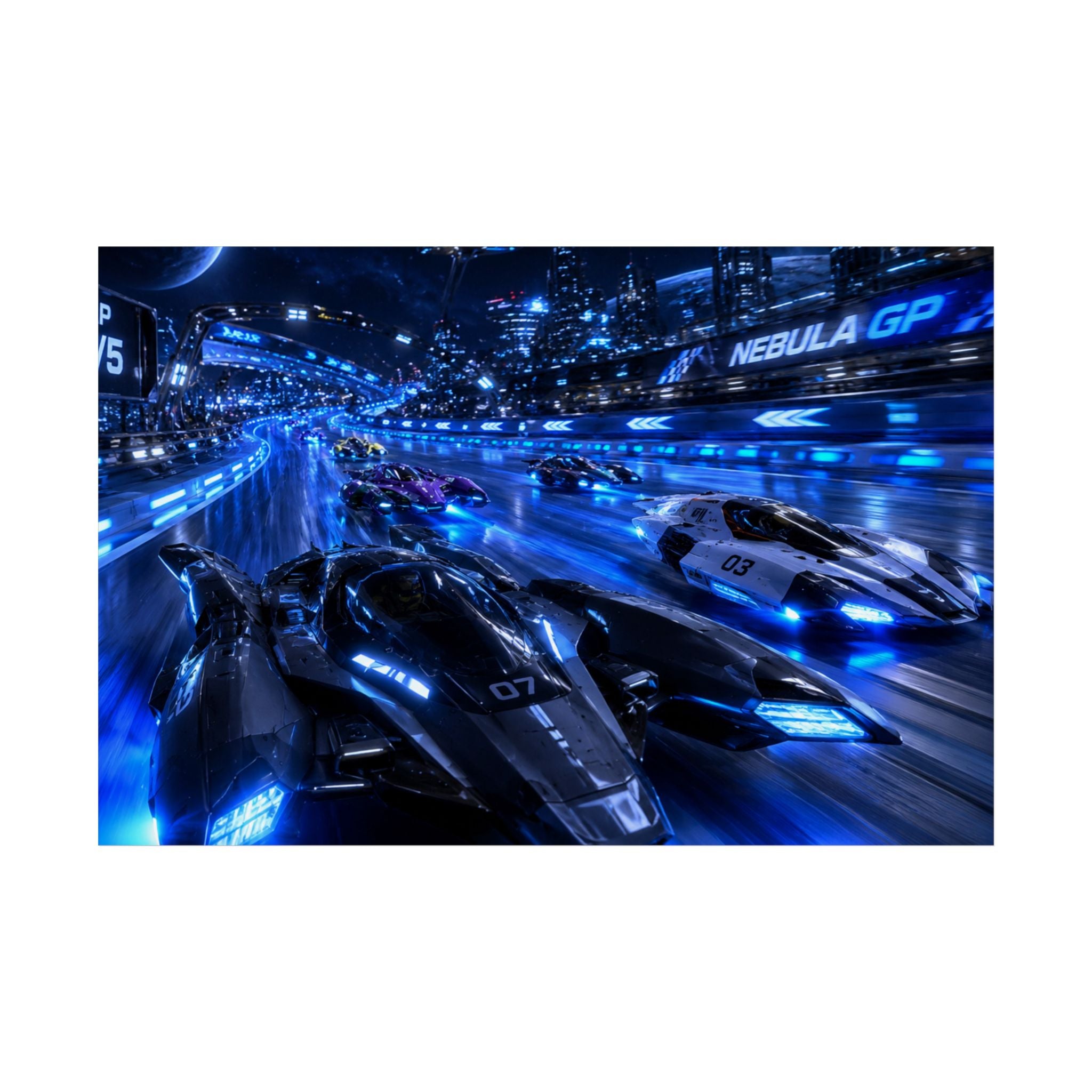 Futuristic Racing Poster — Nebula GP High-Speed Sci‑Fi Print
