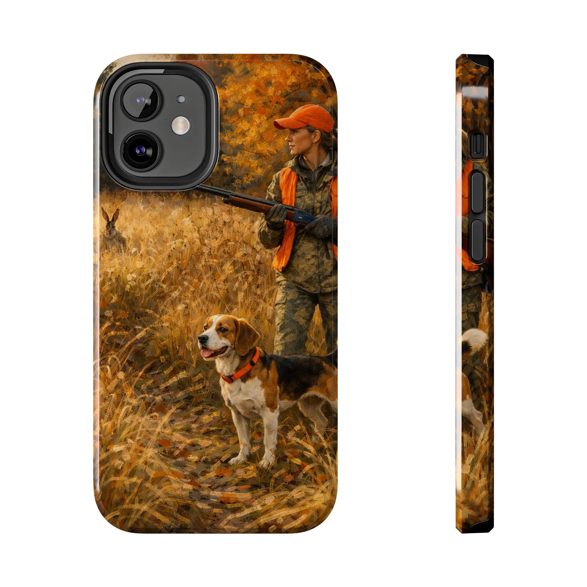 Hunting Scene Tough Phone Case — Hunter & Beagle Autumn Field Protective Cover