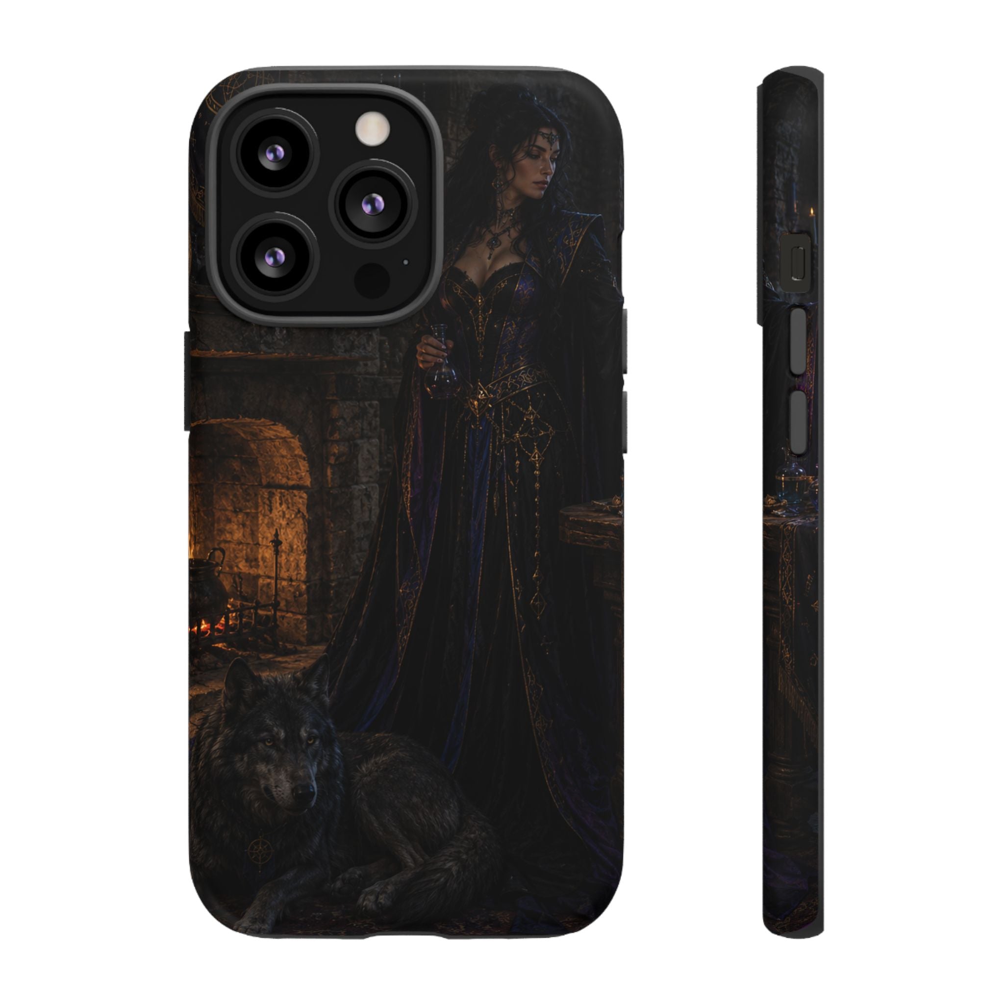 Gothic Witch Phone Case — Dark Fantasy Wolf & Fireplace Tough Case