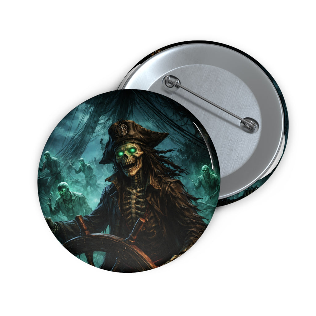 Skull Pirate Button Pin — Haunted Ghost Captain Enamel-Style Badge