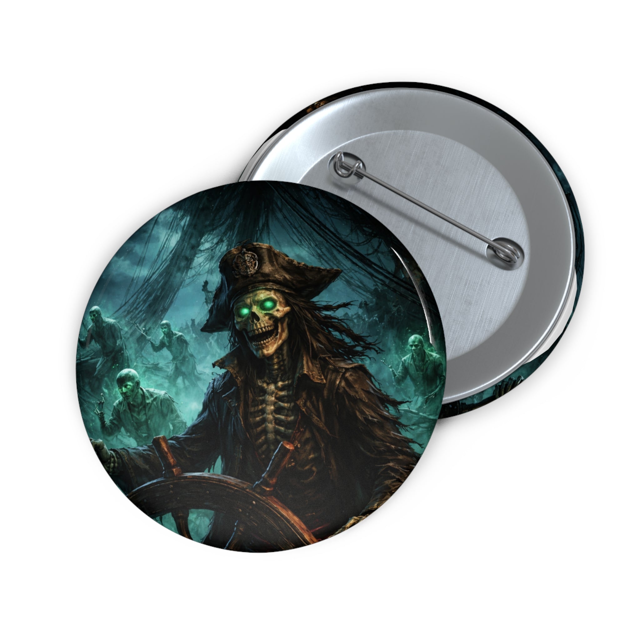 Skull Pirate Button Pin — Haunted Ghost Captain Enamel-Style Badge