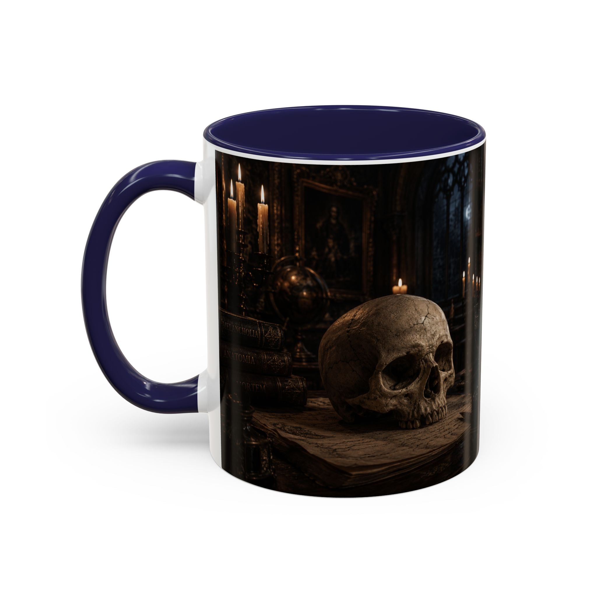 Gothic Skull Coffee Mug — Candlelit Occult Library Accent Mug (11/15oz)