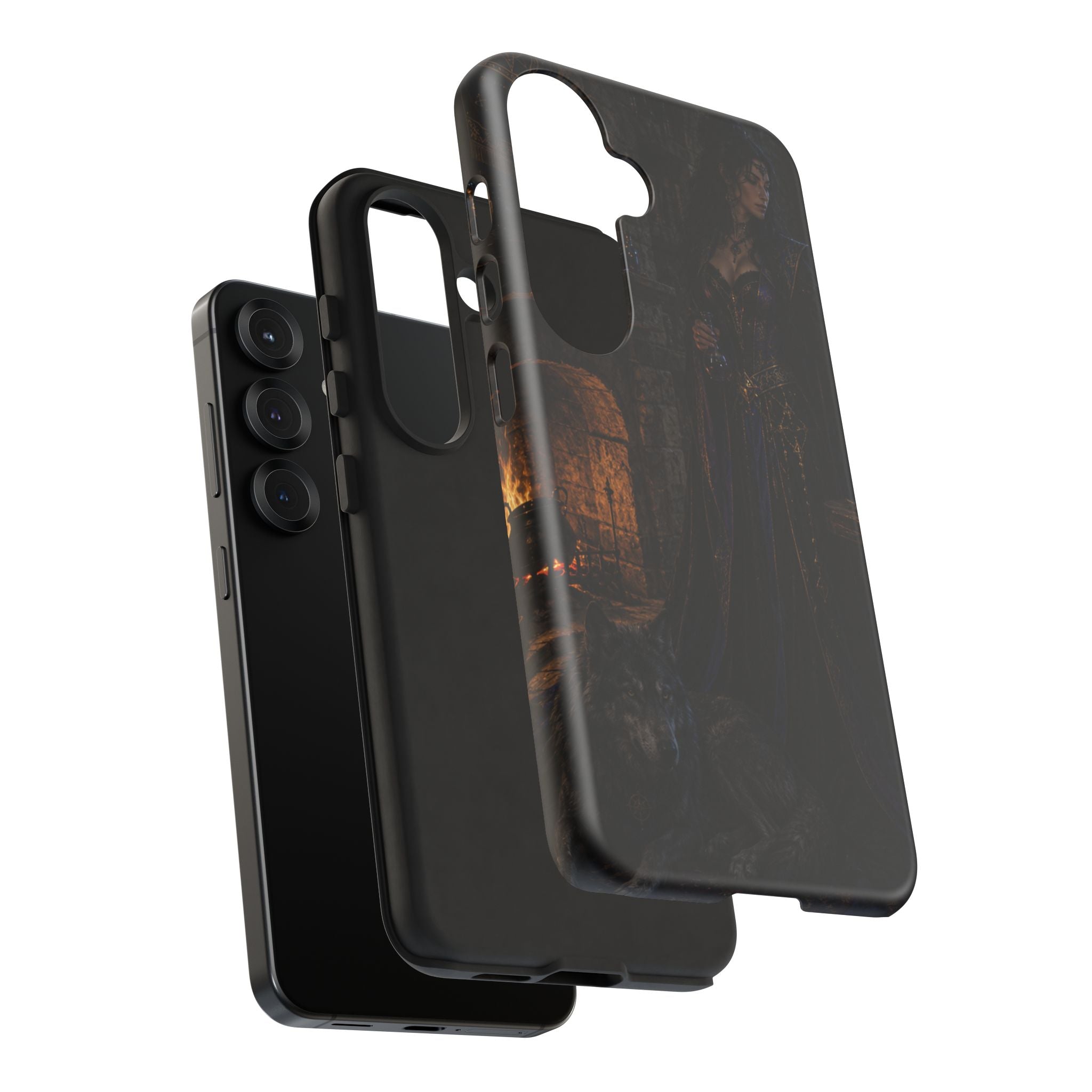 Gothic Witch Phone Case — Dark Fantasy Wolf & Fireplace Tough Case