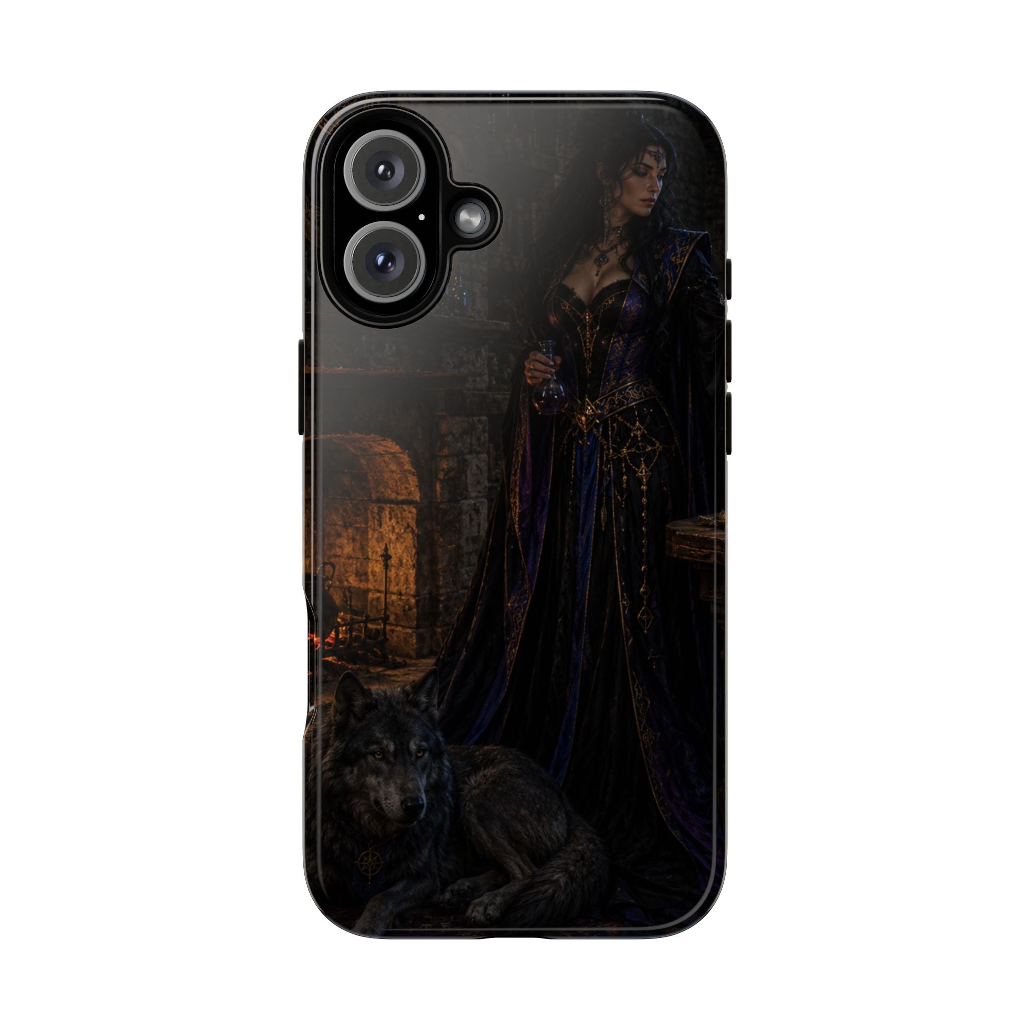 Gothic Witch Phone Case — Dark Fantasy Wolf & Fireplace Tough Case