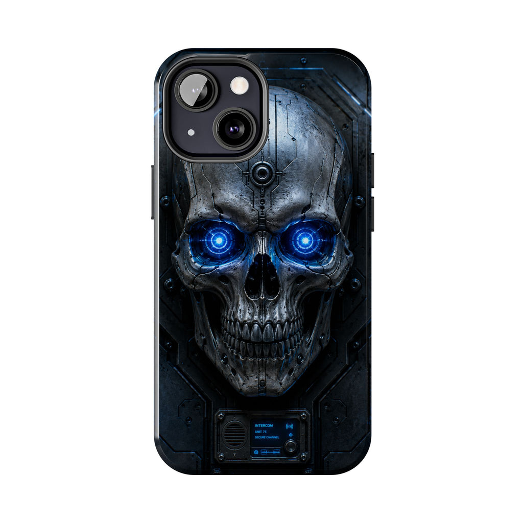 Cyber Skull Tough Phone Case — Blue LED Scary Robot Skull iPhone Case