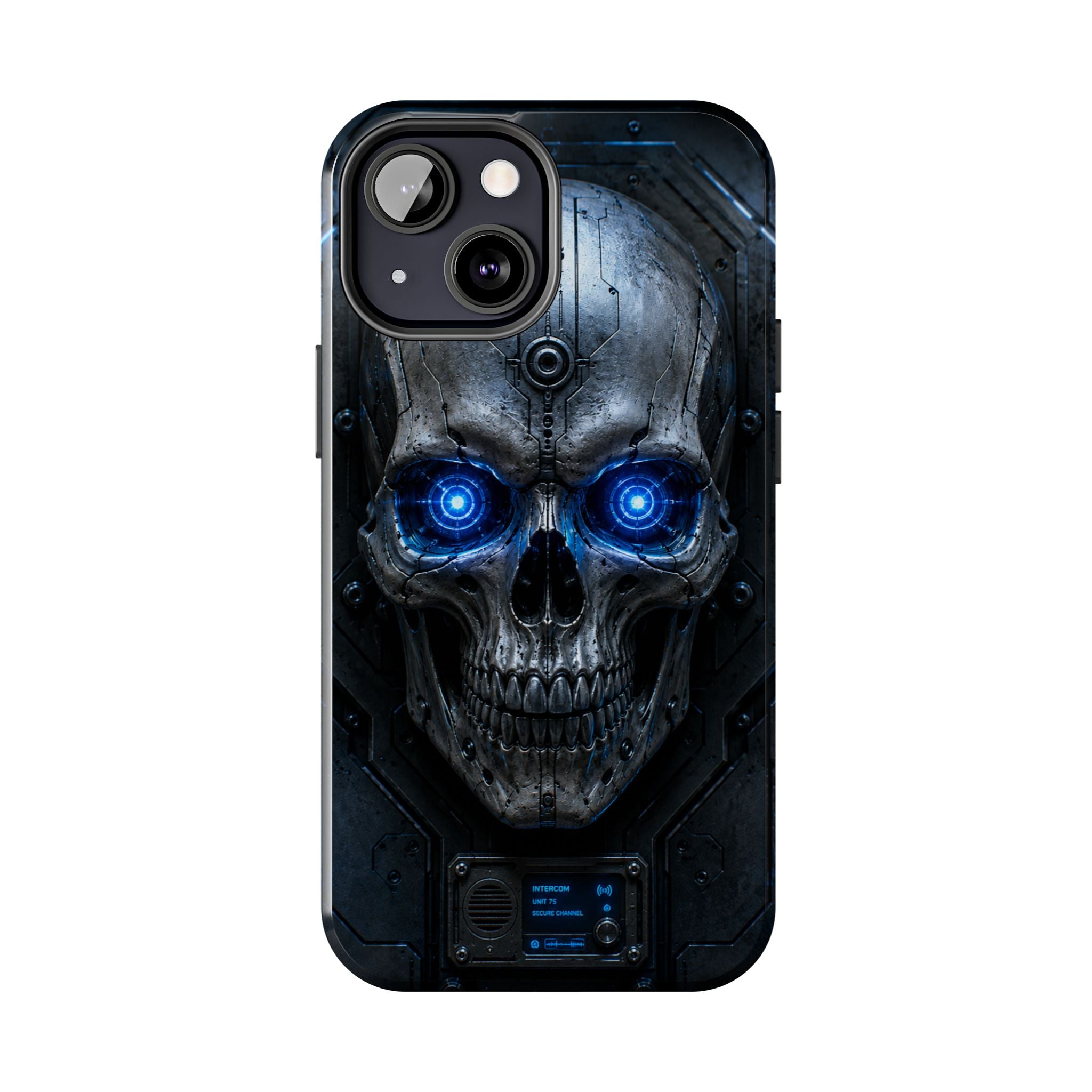 Cyber Skull Tough Phone Case — Blue LED Scary Robot Skull iPhone Case