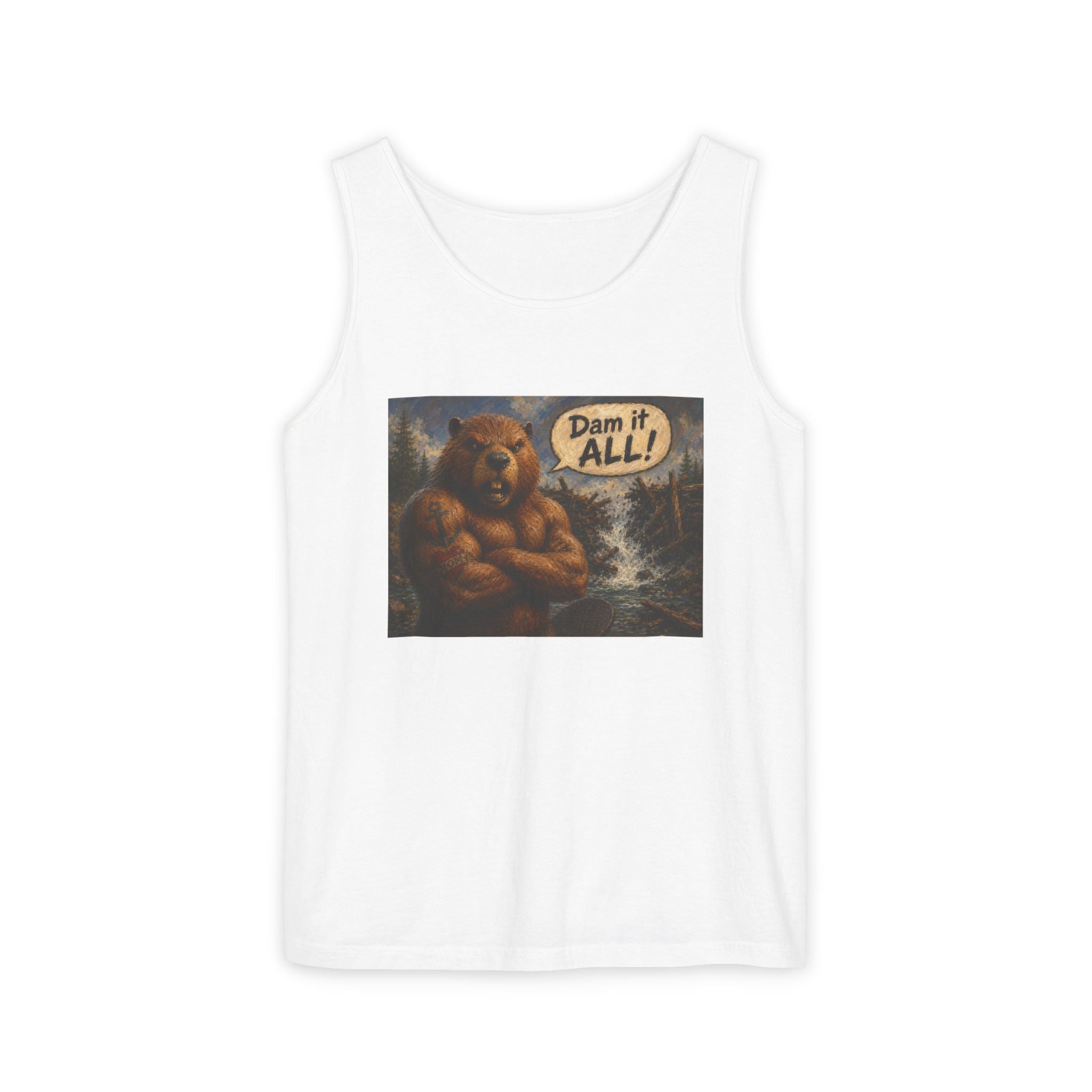 Big Beaver Graphic Tank Top — 'Dam It, All!' Vintage Wilderness Humor