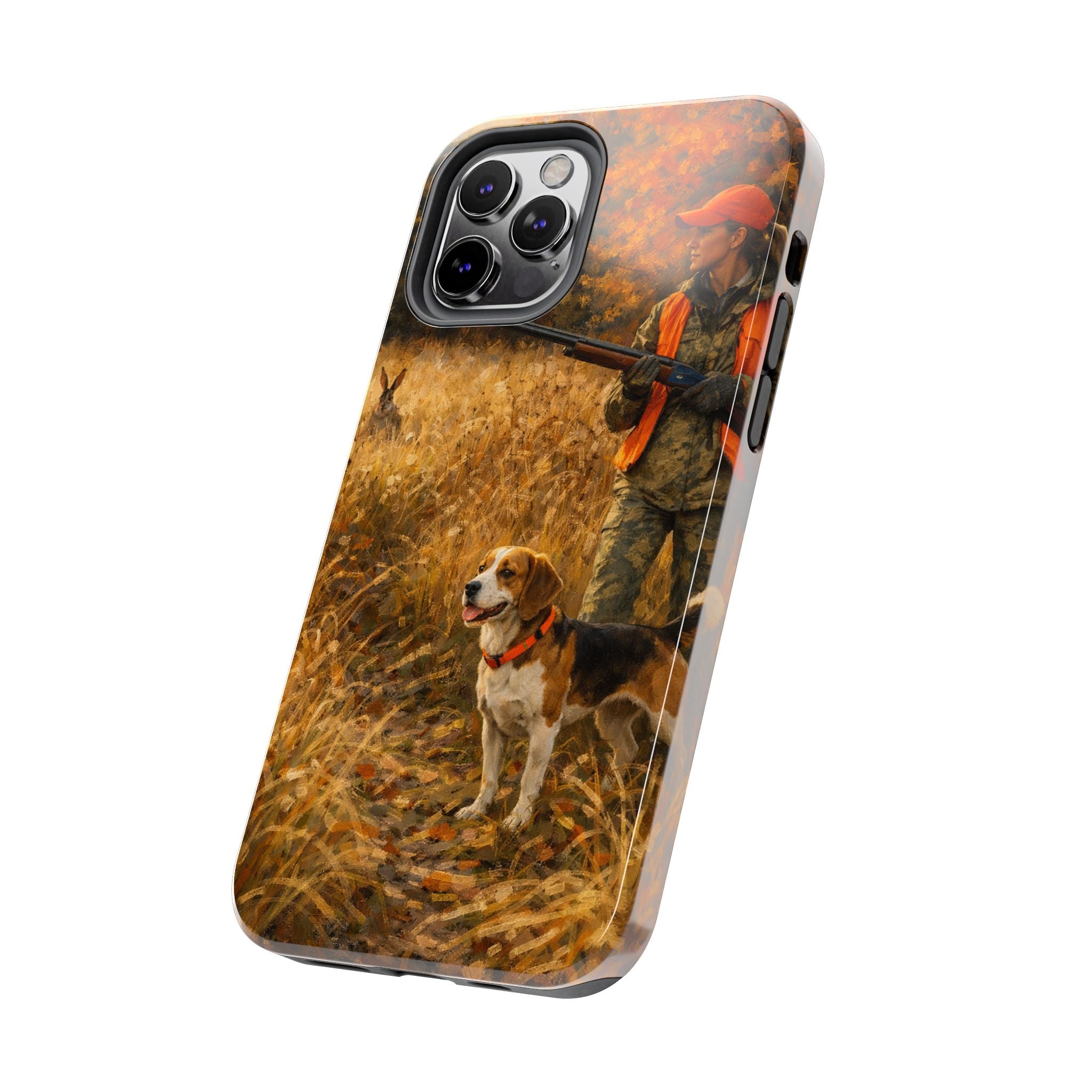 Hunting Scene Tough Phone Case — Hunter & Beagle Autumn Field Protective Cover