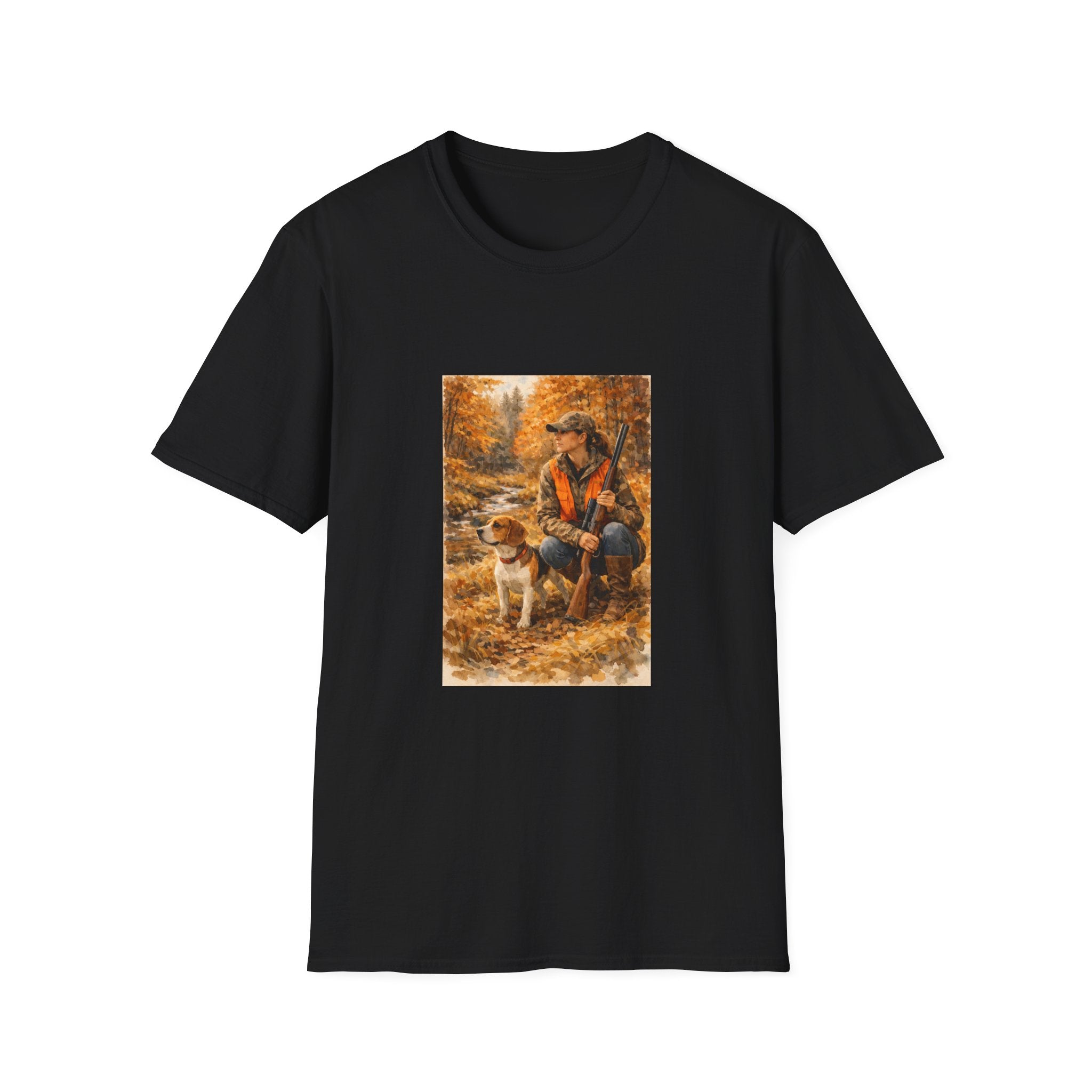 Hunting With Dog Tee — Autumn Camouflage Retriever Forest Shirt