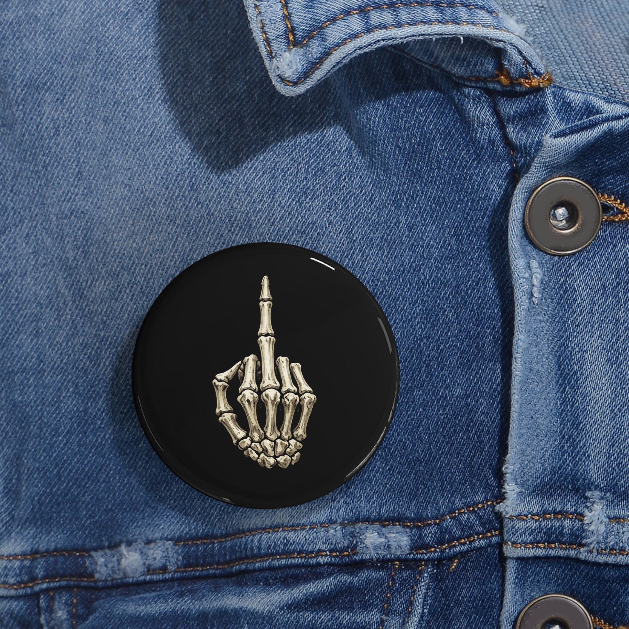 Skeleton Finger Round Pin — Gothic Punk Enamel Button