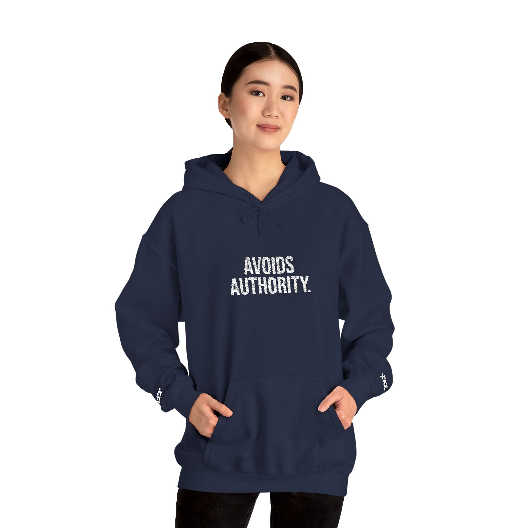 Avoids Authority Hoodie — Rebellious Embroidered Pullover