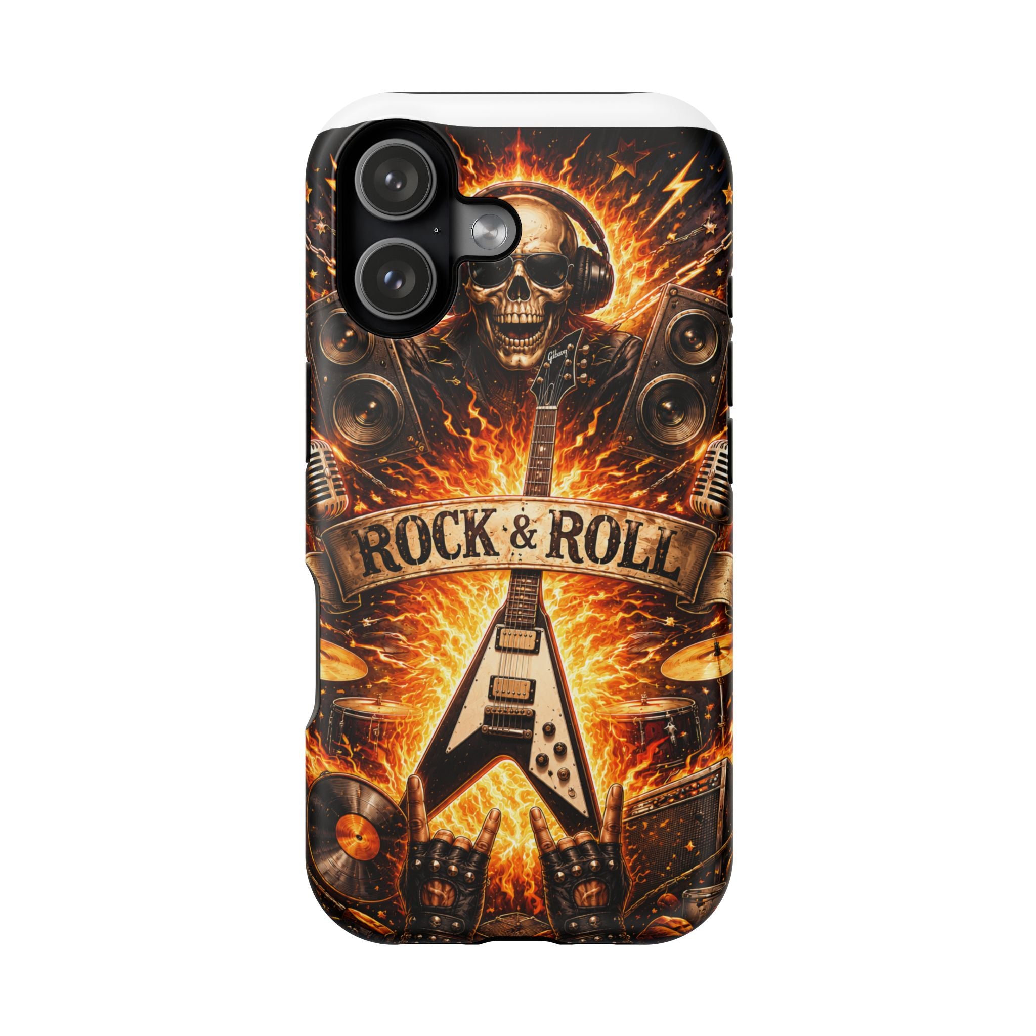Rock & Roll Skull Guitar Phone Case — Magnetic Impact-Resistant