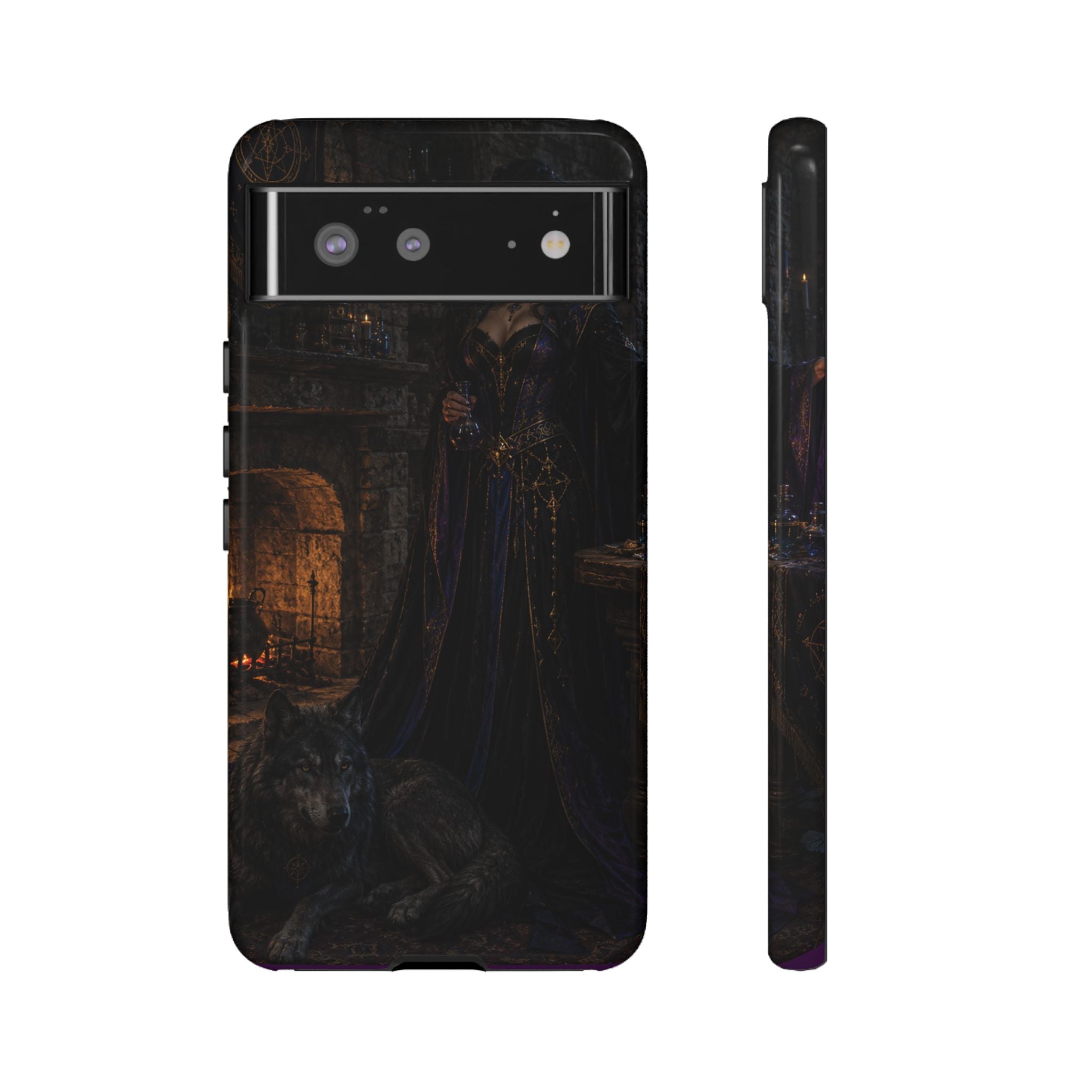 Gothic Witch Phone Case — Dark Fantasy Wolf & Fireplace Tough Case