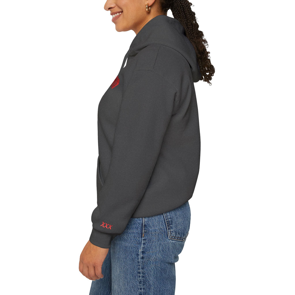 Hellbound Hoodie — Gothic Red Script Embroidered Pullover