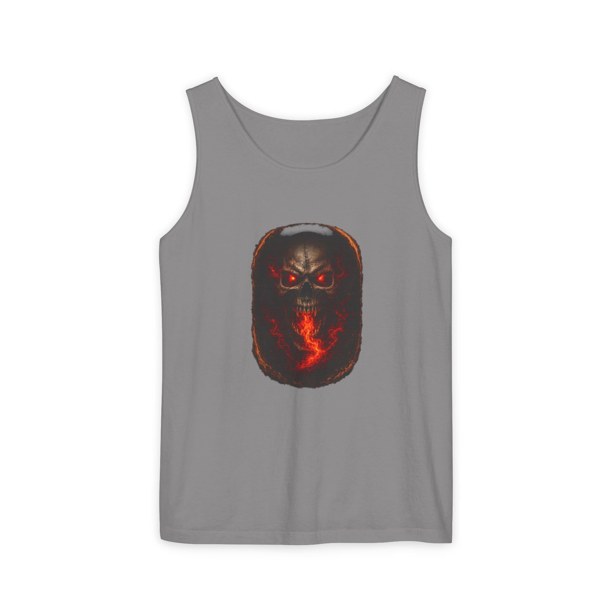 Demon Skull Flame Tank Top — Horror Graphic Summer Tee