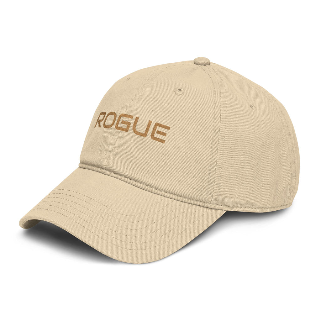 Rogue Embroidered Washed Baseball Cap — Vintage Gray Dad Hat with Gold Stitching
