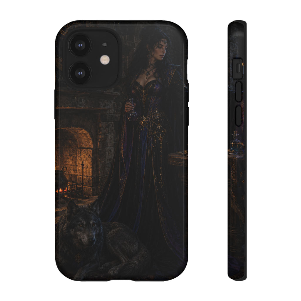 Gothic Witch Phone Case — Dark Fantasy Wolf & Fireplace Tough Case