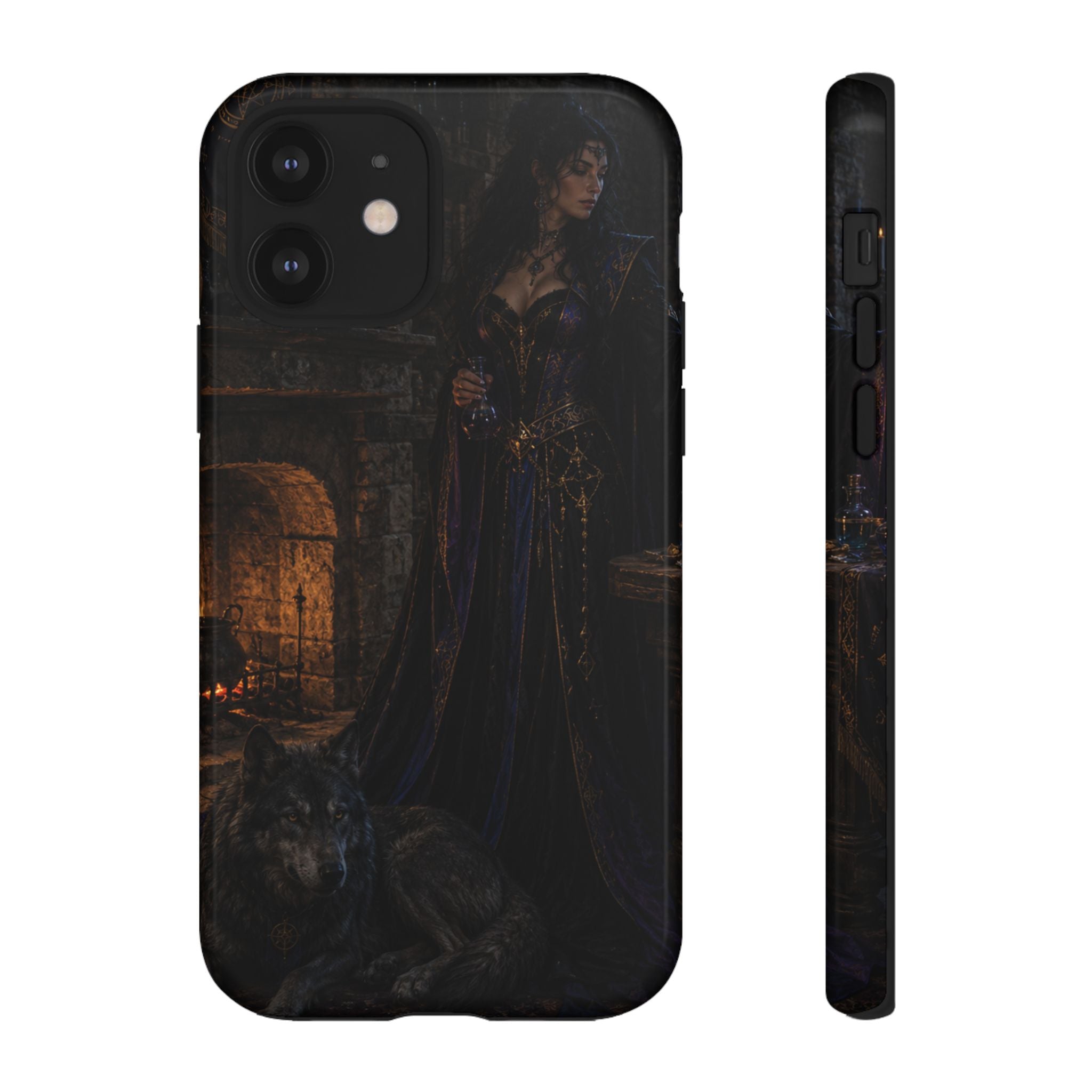 Gothic Witch Phone Case — Dark Fantasy Wolf & Fireplace Tough Case
