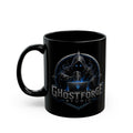 GhostForge Studio Logo Black Mug — Gaming Raven Hooded Emblem Coffee Cup (11oz/15oz)